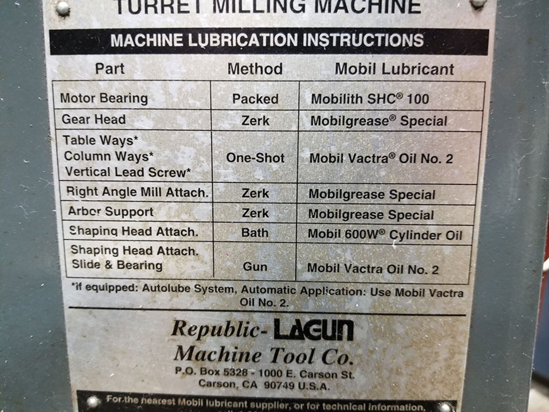 LAGUN REPUBLIC TURRET VERTICAL MILLING MACHINE, SONY MILLMAN LH51 2 AXIS CONTROL, 23'' BACK, 5'' - Image 12 of 13