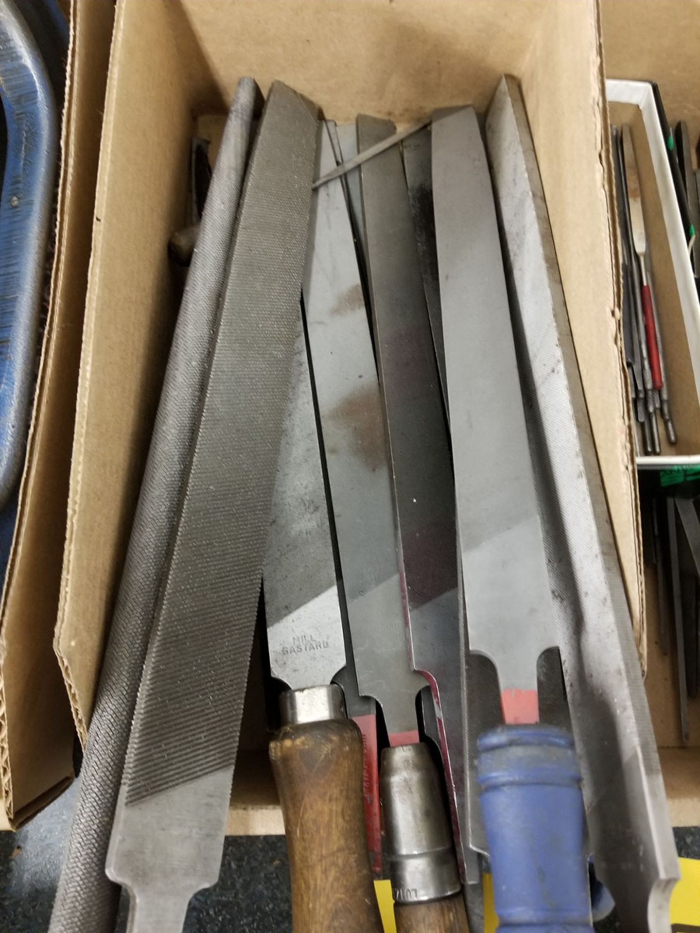 BOX OF LARGE HANDLE FILES, WOOD, AND PLASTIC HANDLES, ASSORTED SIZES - Image 3 of 3