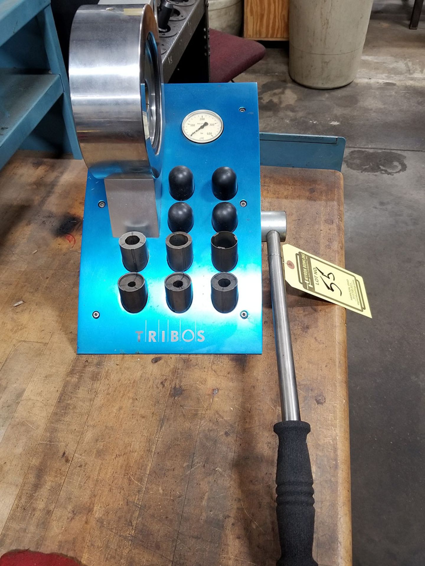 SCHUNK TRIBOS MANUAL COMPRESSION SHRINK MACHINE, MODEL SVP-2, PRESSURE DIAL GAUGE