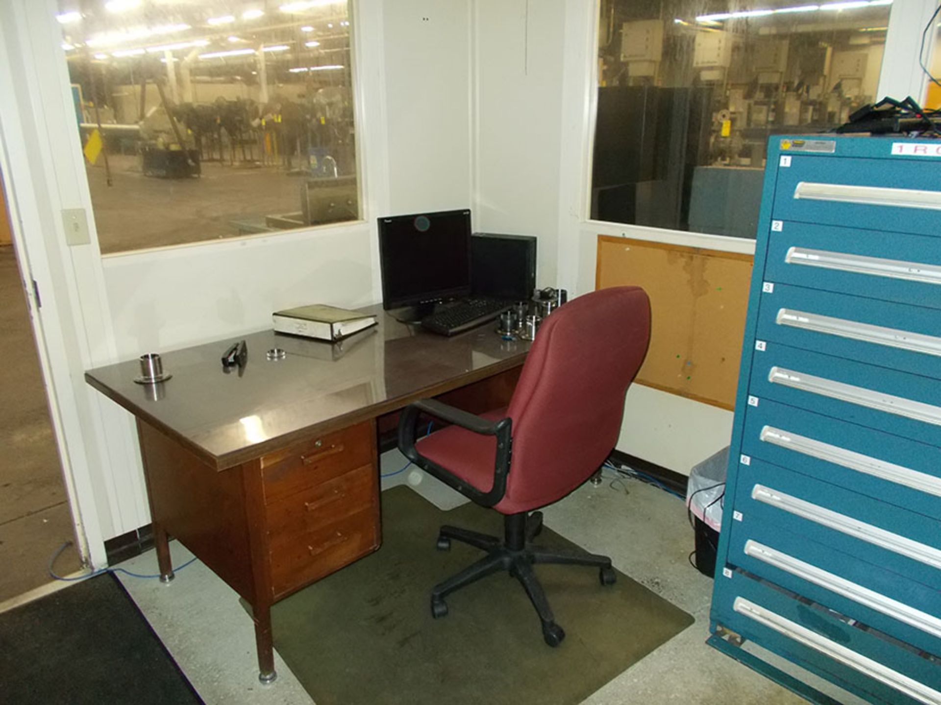 CUBICAL WITH CONTENT; DESK, 8-DRAWER VIDMAR, (2) CHAIRS, AND (2) FILING CABINETS (NO SECURITY - Image 2 of 3