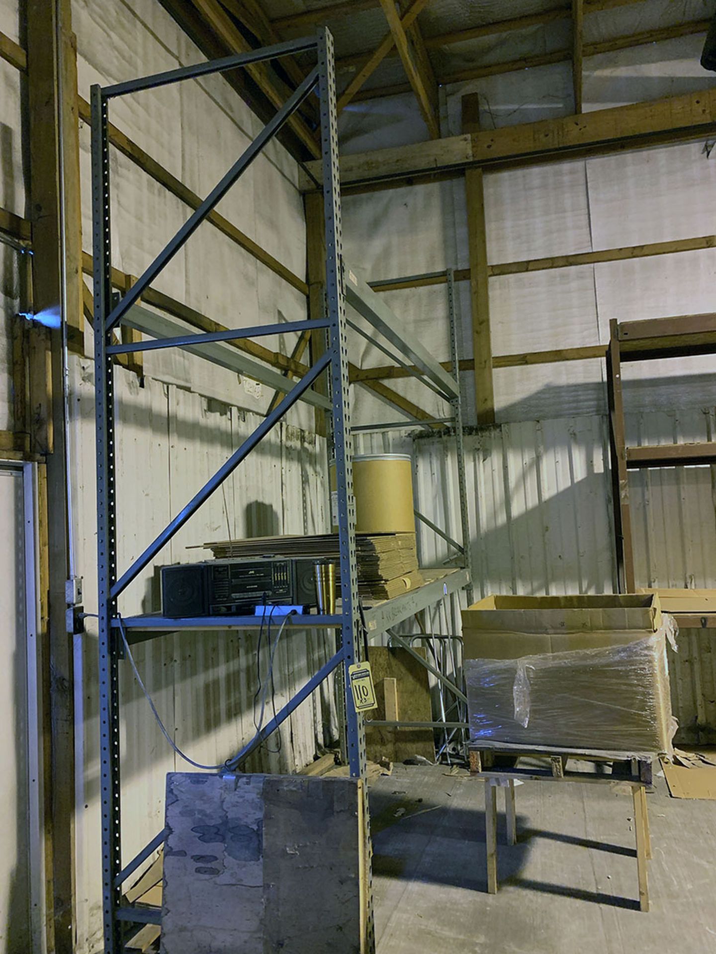 (5) SECTIONS OF TEARDROP PALLET RACKING; (5) 11' UPRIGHTS, (2) 8' UPRIGHTS, (14) 4'' X 108''