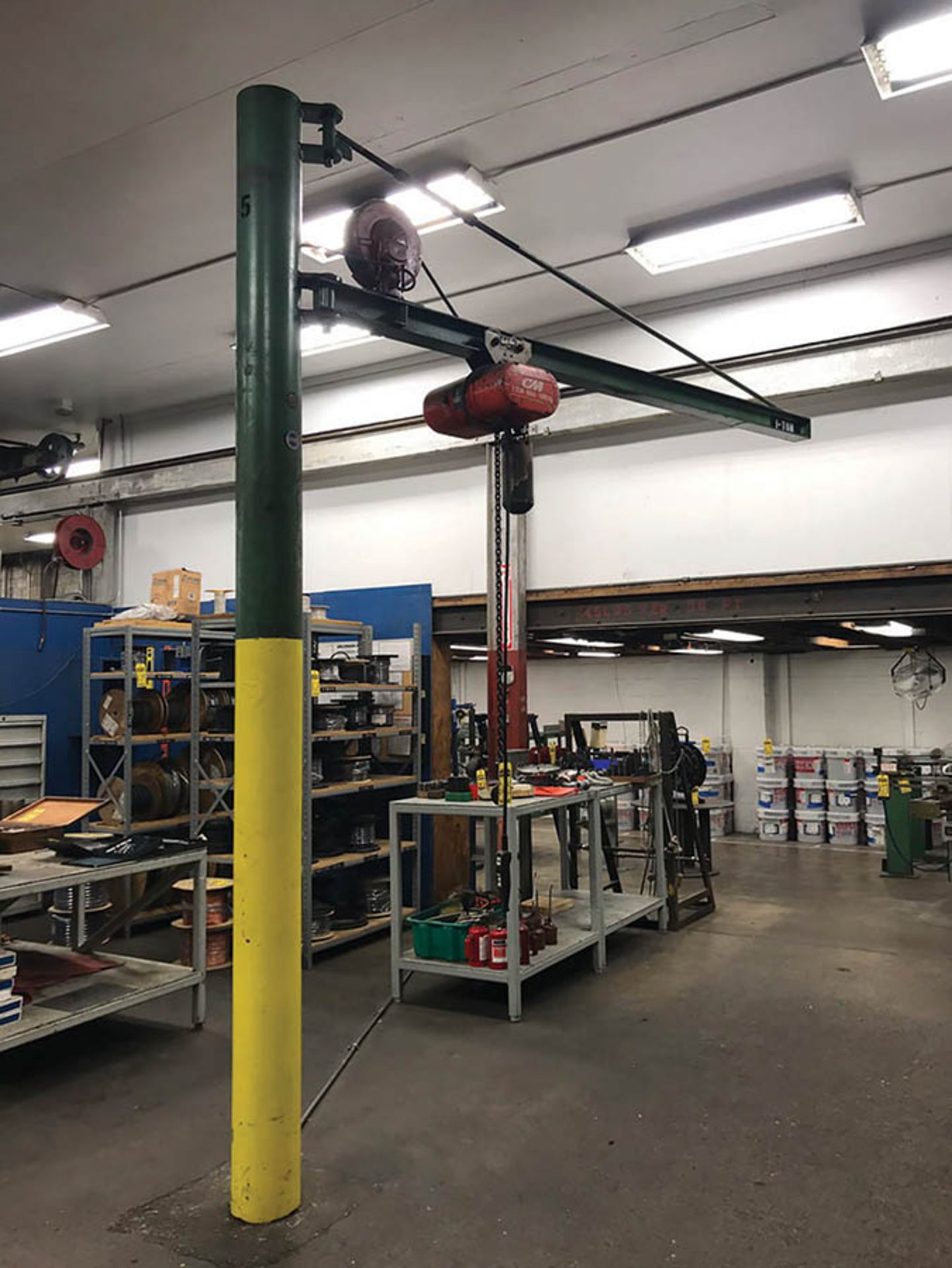 1-TON JIB CRANE, APPROX. 10' SPAN, W/ CM LODESTAR 1-TON ELECTRIC CHAIN HOIST & 2-BUTTON PENDANT