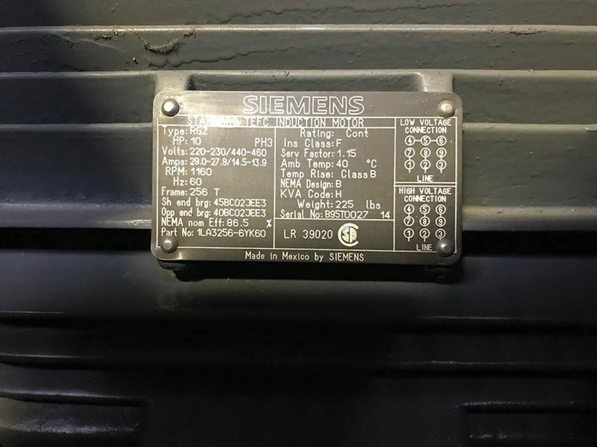 (X2) SIEMENS 10 HP MOTOR, MODEL SD100 IEEE, 1200 RPM, 256T FRAME, 460V, 3PH, (NEW) - Image 4 of 4