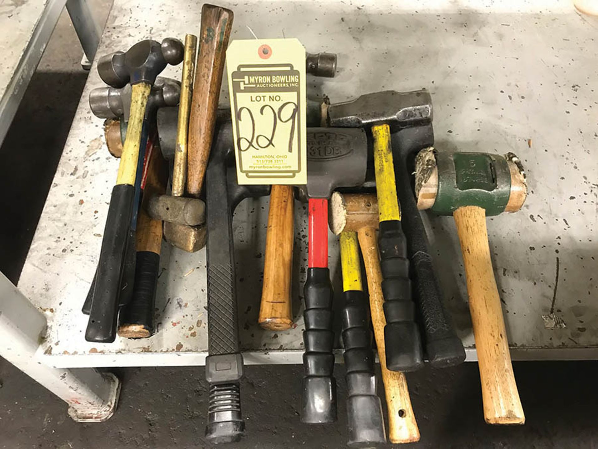 LOT OF ASSORTED HAMMERS, TO INCLUDE BALL PEEN, SLEDGE, & SOFT BLOW HAMMERS