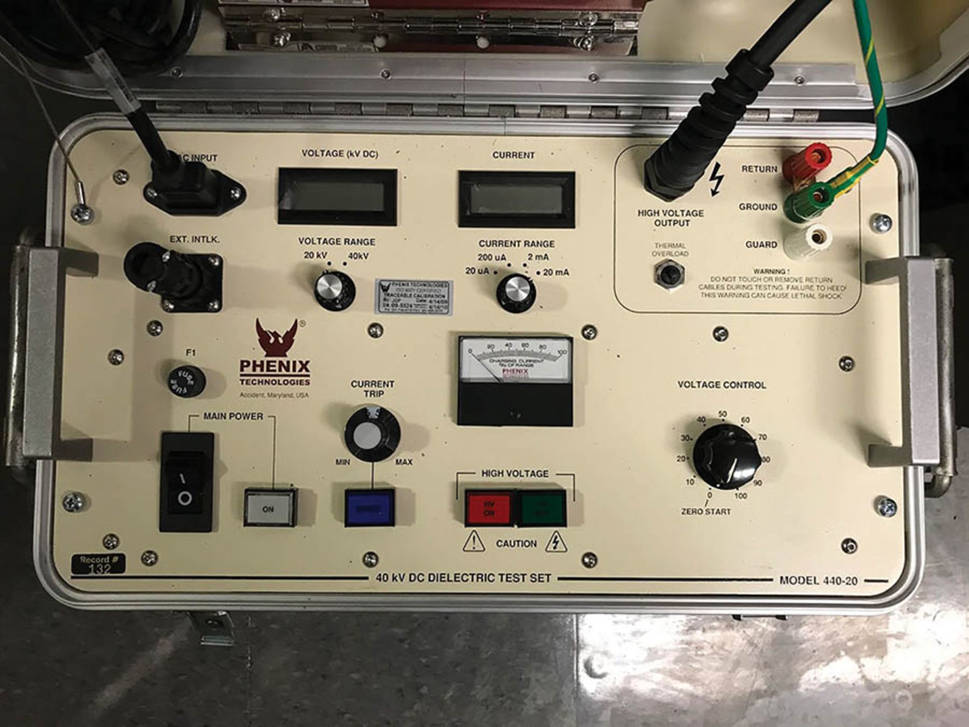 PHENIX TECHNOLOGIES DIELECTRIC TEST SET, MODEL 440-20, 0-40 KV/DC, 8MA, 0.32 KVA, 120V, 1PH, S/N - Image 2 of 2