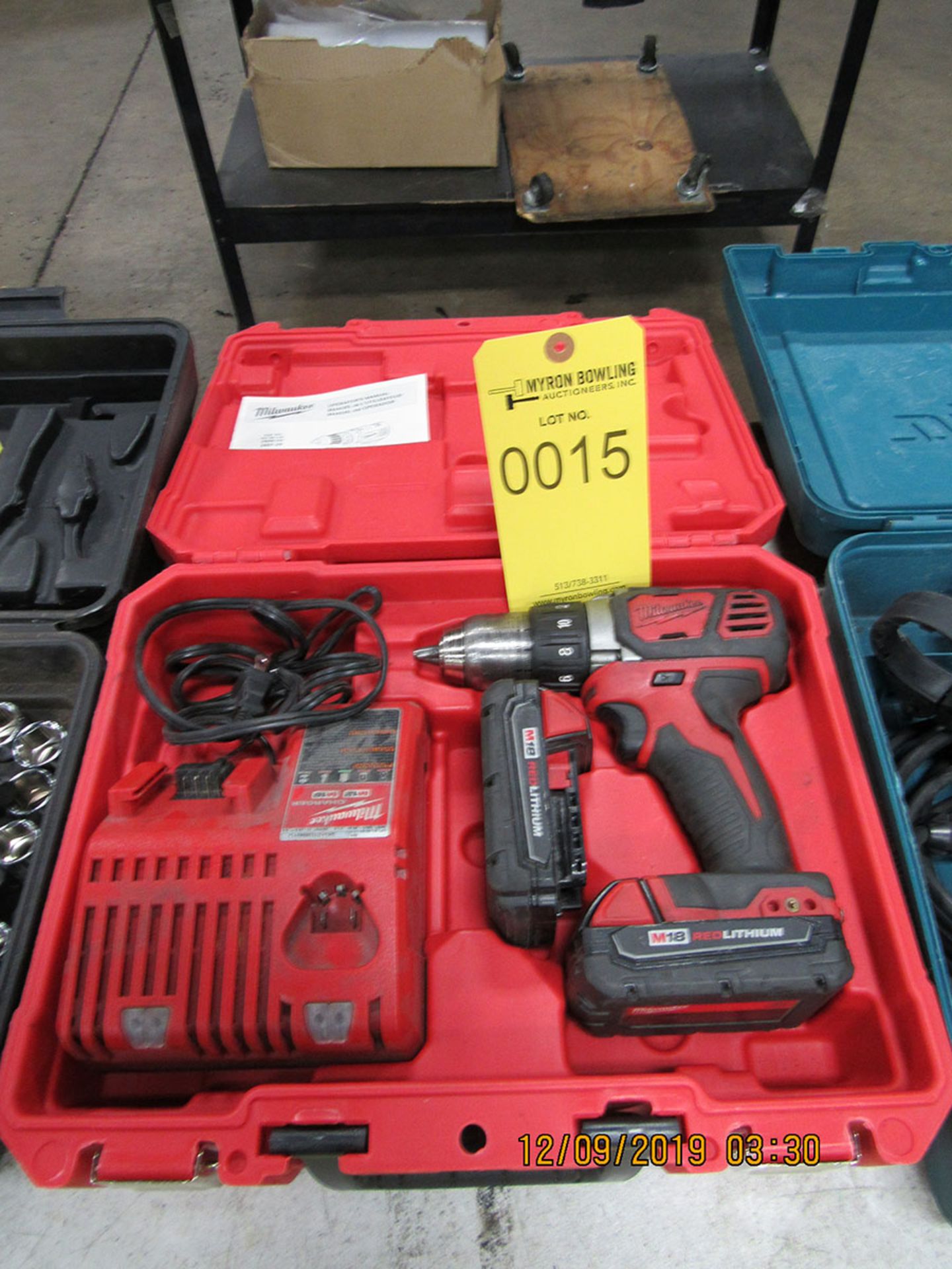 MILWAUKEE M18 3/8'' CORDLESS DRILL WITH CASE, (2) M18 RED LITHIUM BATTERIES, AND CHARGER