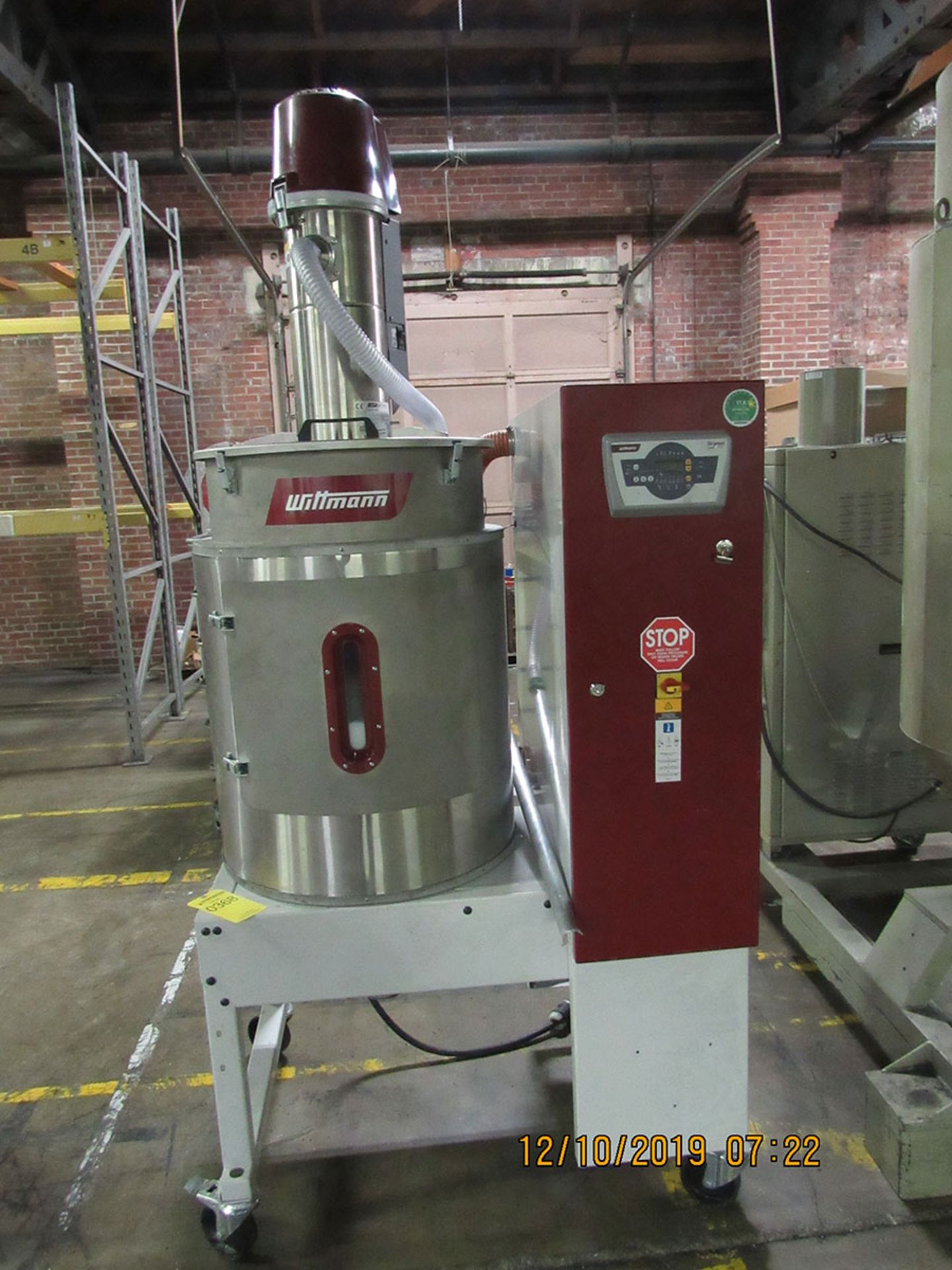 WITTMAN DRYMAX E60 DRYER HOPPER VACUUM LOADER; MODEL DRYMAXE60-200-M, S/N 298092, MFG 2017, 480/3/