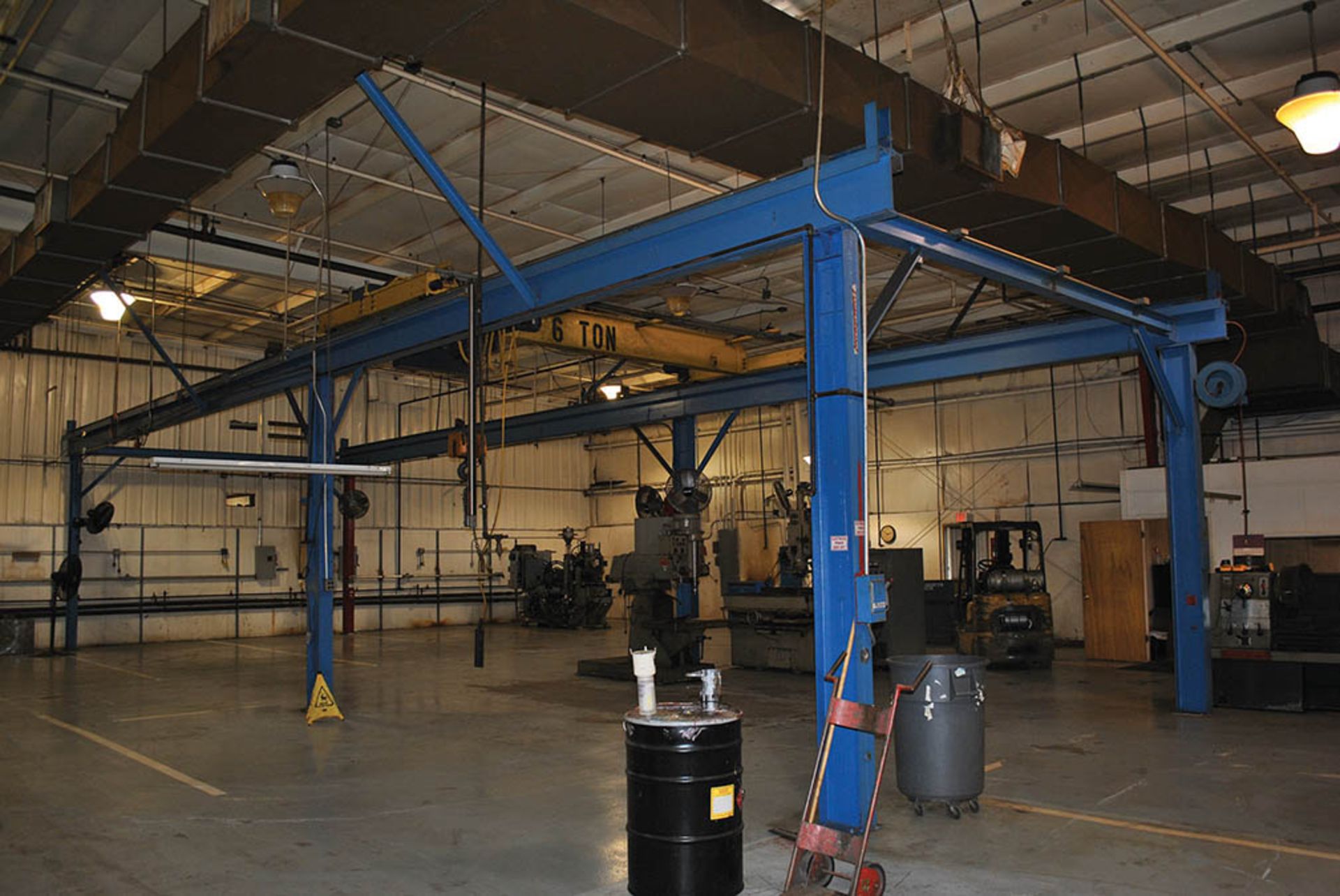 DIXIE 6-TON CRANE W/BLUE UPRIGHTS & RAIL, SINGLE BEAM TOP RUNNING, UNDERHUNG HOIST, 22' X 70'