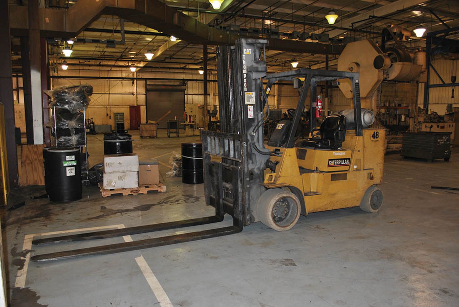 CATERPILLAR 12,000-LB FORKLIFT, MODEL GC55K-STR, LPG, SOLID TIRE, 3-STAGE MAST, 2,091 HRS, SIDESHIFT