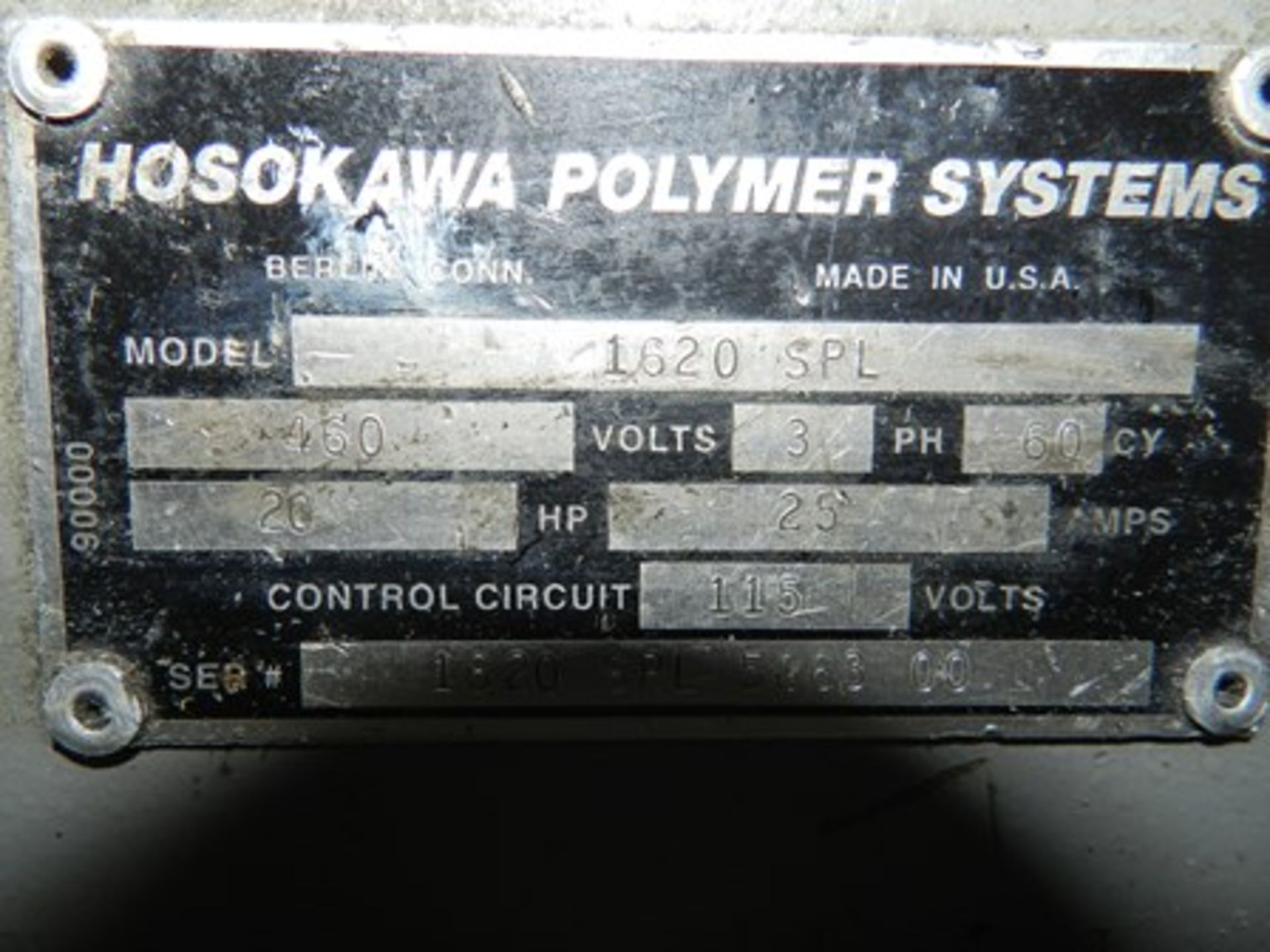 20 HORSEPOWER HOSOKAWA POLYMER SYSTEMS, MODEL 1620SPL SERIE 1620 SPL 586300, BALDOR 460V. ENGINE. - Image 5 of 15