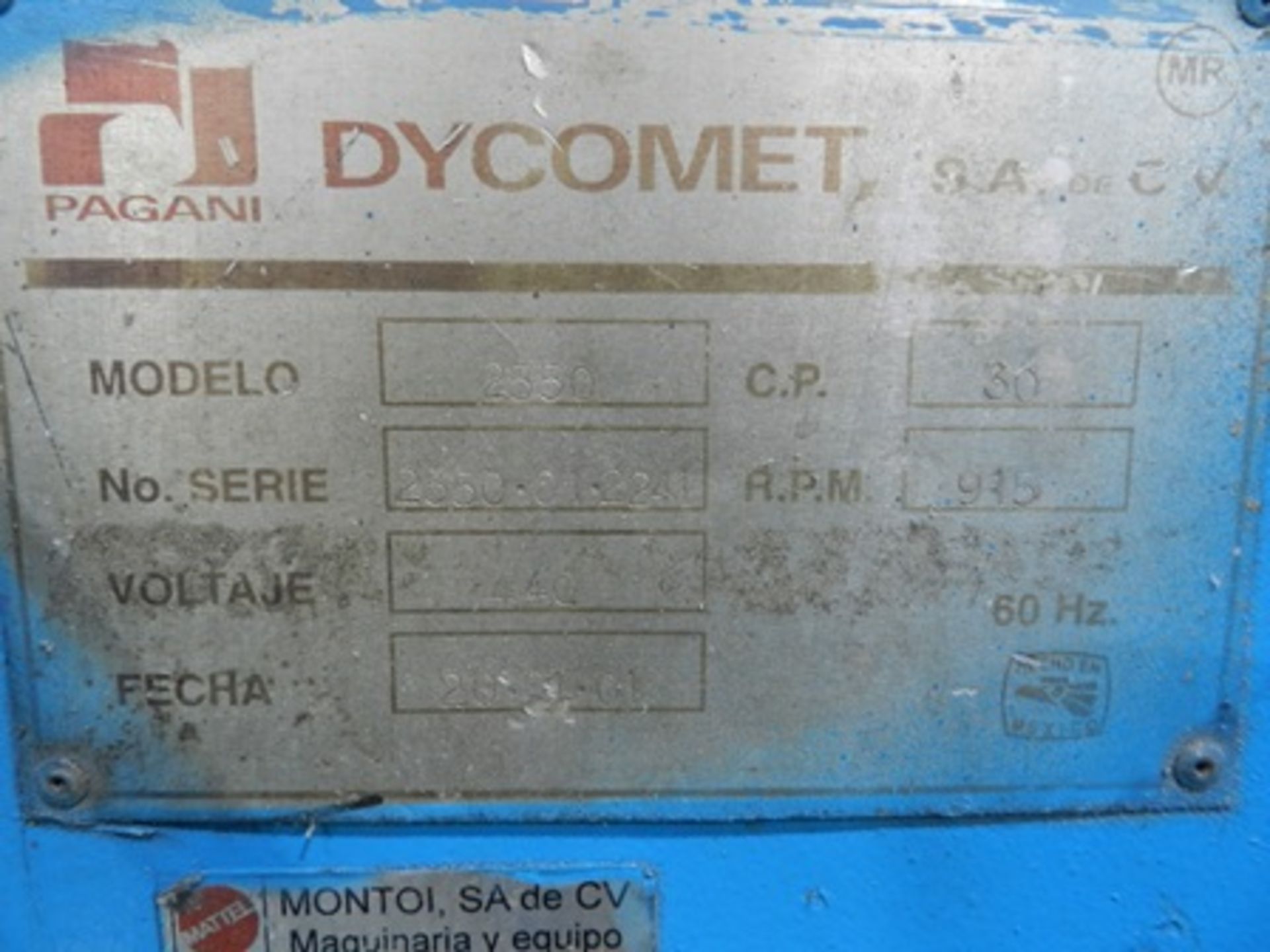 30 HORSEPOWER PAGANI DYCOMET GRANULATOR, MODEL 2550 SERIE 2550.01.2241, SIEMENS 440V. ENGINE - Image 9 of 9