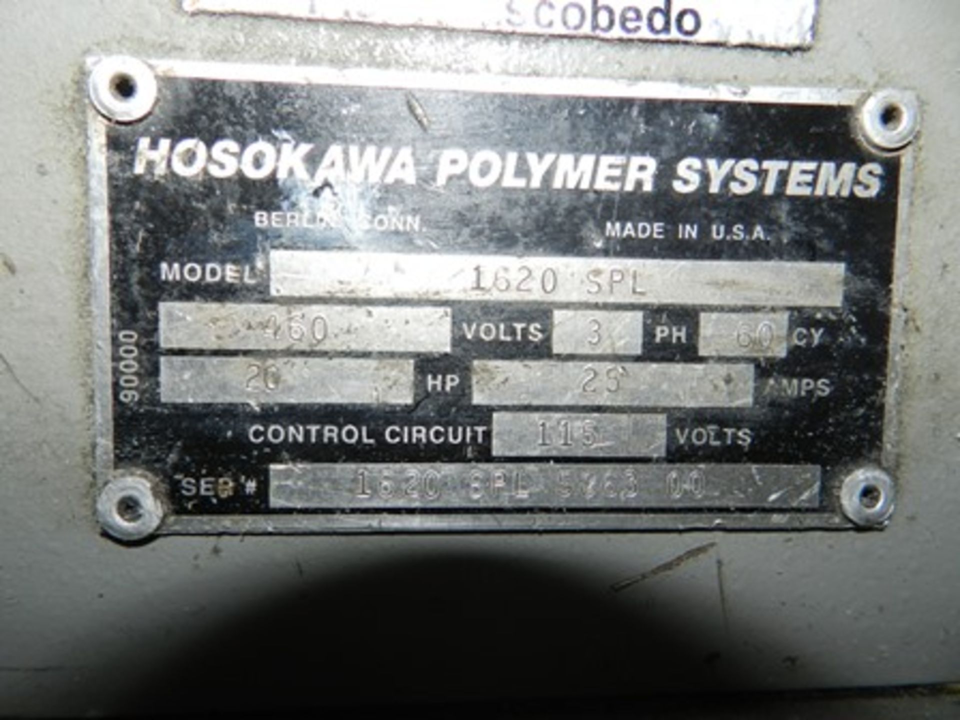 20 HORSEPOWER HOSOKAWA POLYMER SYSTEMS, MODEL 1620SPL SERIE 1620 SPL 586300, BALDOR 460V. ENGINE. - Image 4 of 15