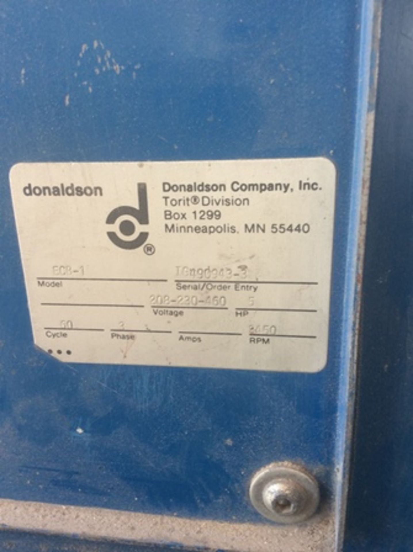 colector de polvo sin extractor marca: donaldson torit; modelo: ecb-1; serie:tg49c943-3; potencia:5 - Image 6 of 6