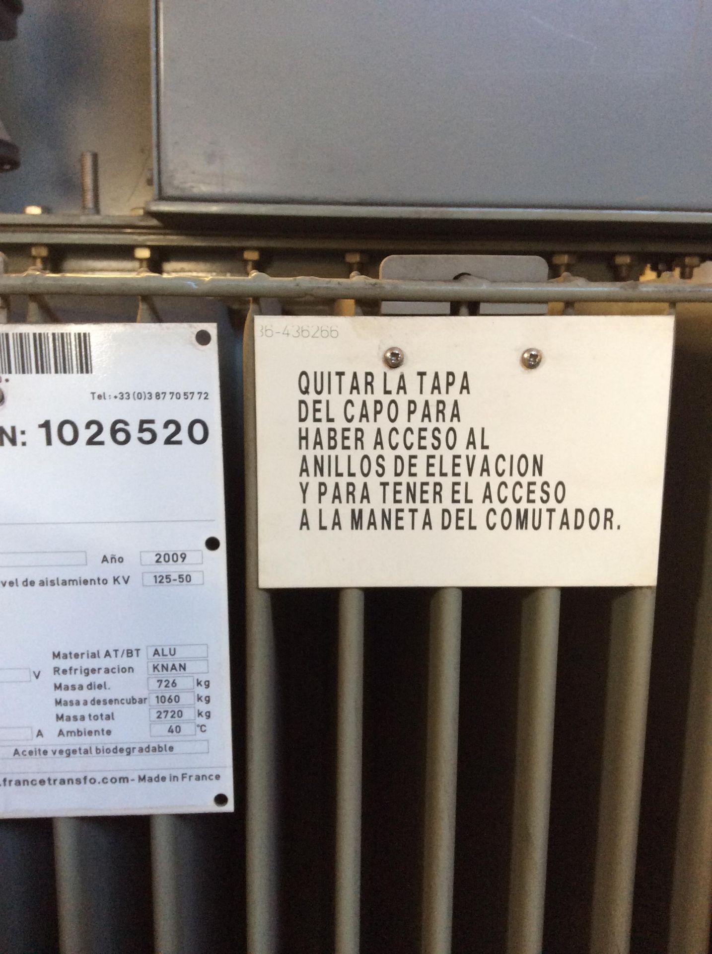 transformador trifásico marca france transfo de 1000kva año 2009 240 volts en aceite número de s - Image 12 of 13