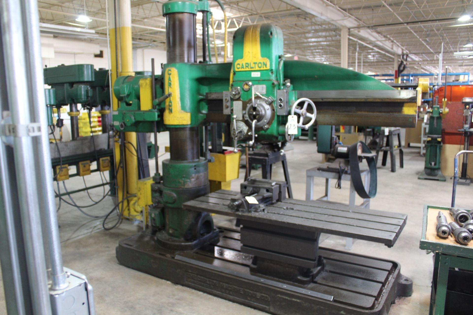 Carlton 5' Arm on 11" Column Radial Drill Press, 53-570 RPM, 23" X 45" Tilt Table | Rig Fee: $975