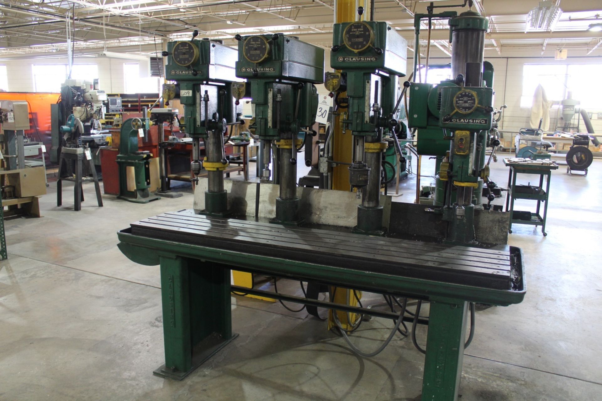 Clausing 20" 4 Spindle Gang Drill, 15" x 80" T-Slot Table, Variable Speed | Rig Fee: $300