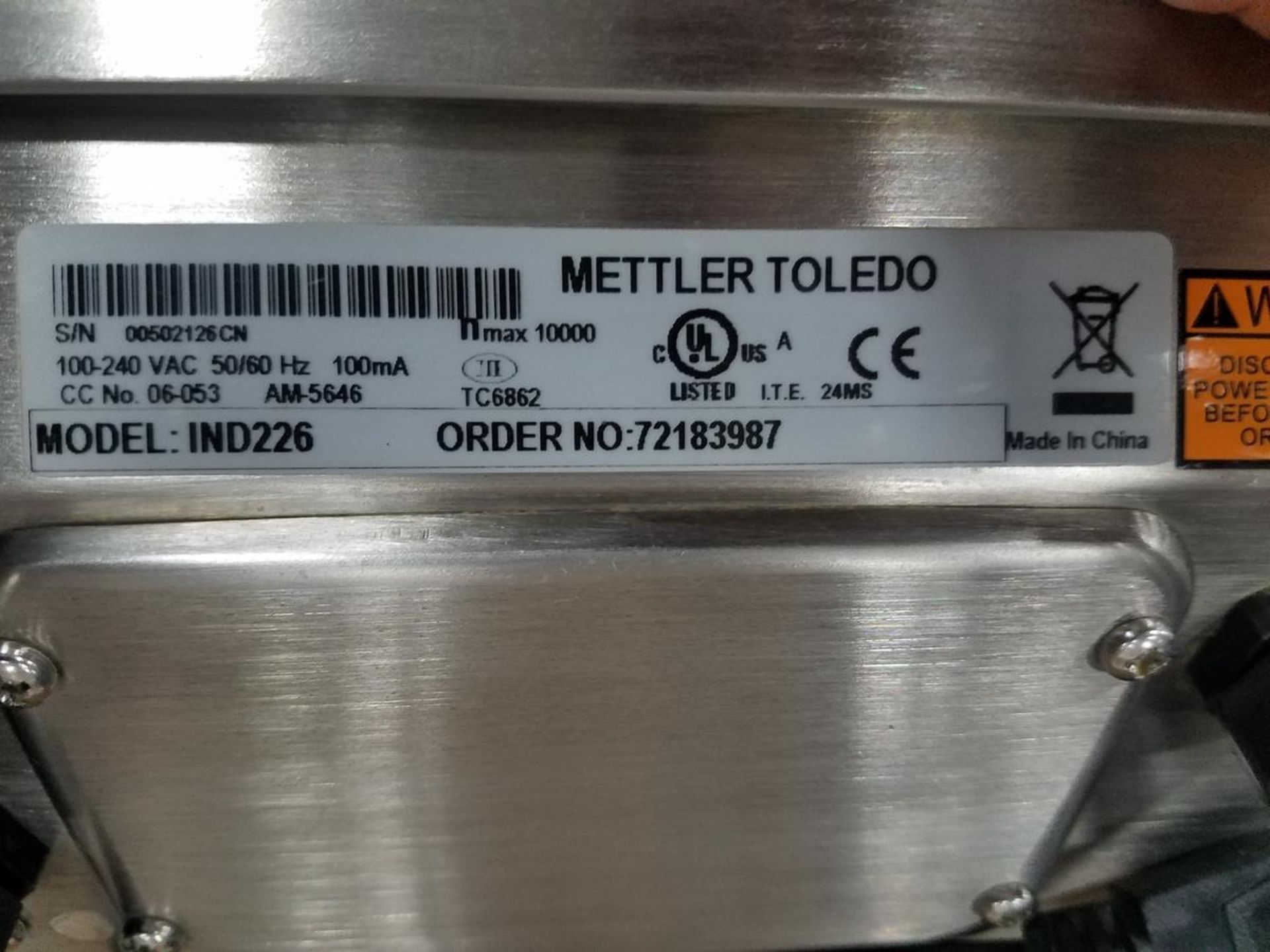 Mettler Toledo Portable Scale, M# IND226, S/N 00502126 CN | Rig Fee: $40 - Image 3 of 3