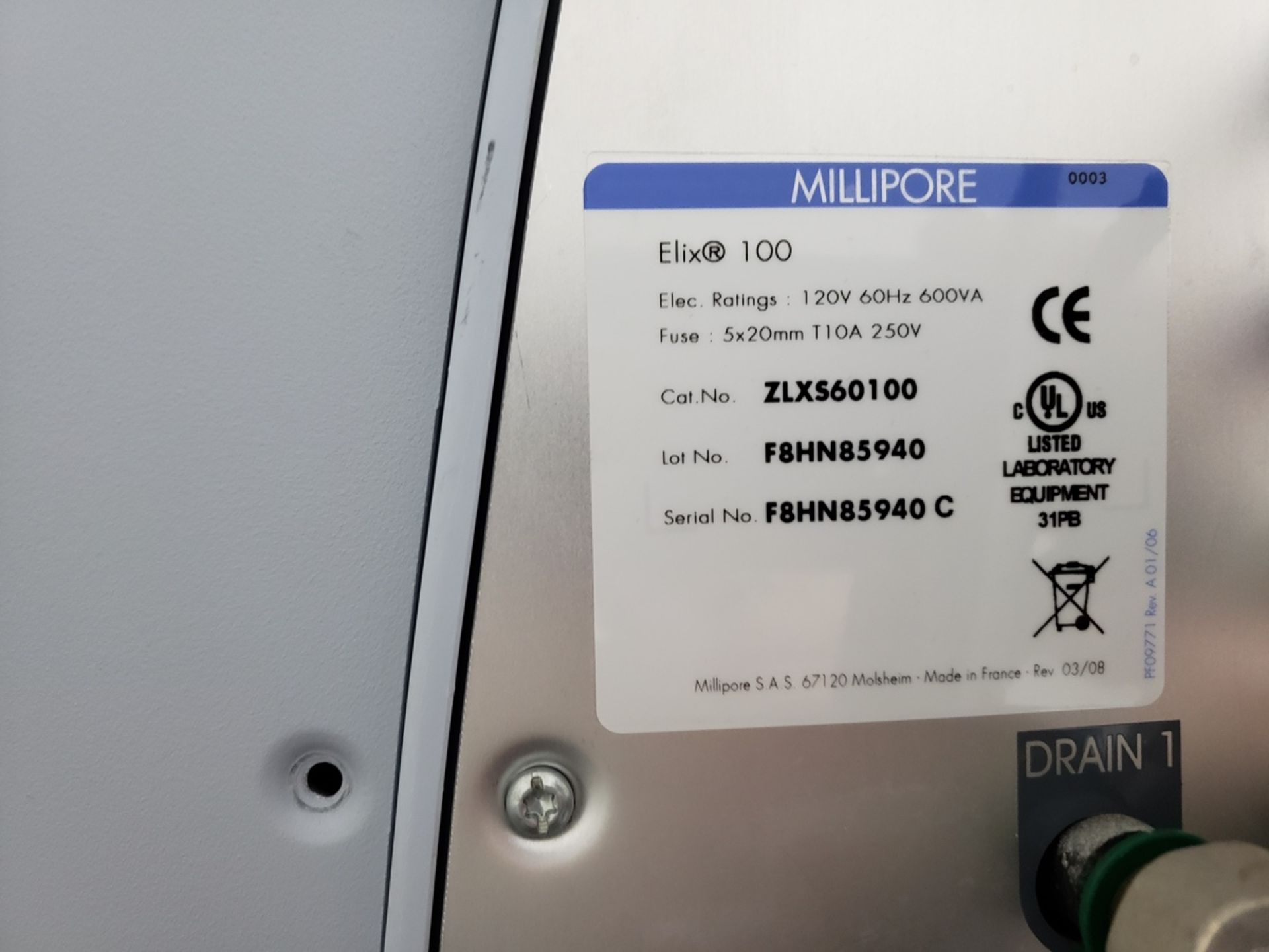 Millipore Elix 10, Water Purification System, S/N F8HN85940C, W/ Aquafine U | Rig Fee: $50 - Image 2 of 5