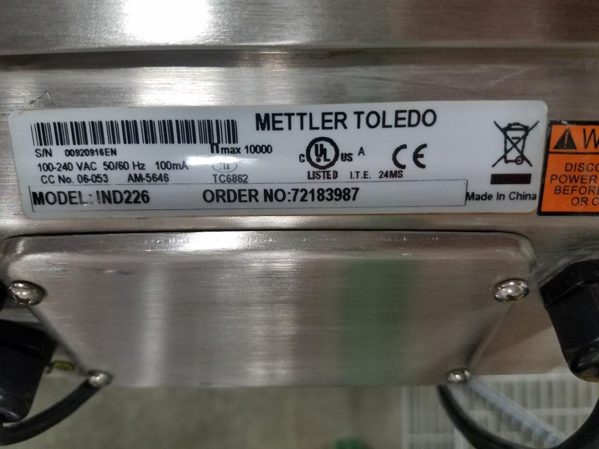 Mettler Toledo Portable Scale, M# IND226, S/N 00920916EN | Rig Fee: $40 - Image 3 of 3