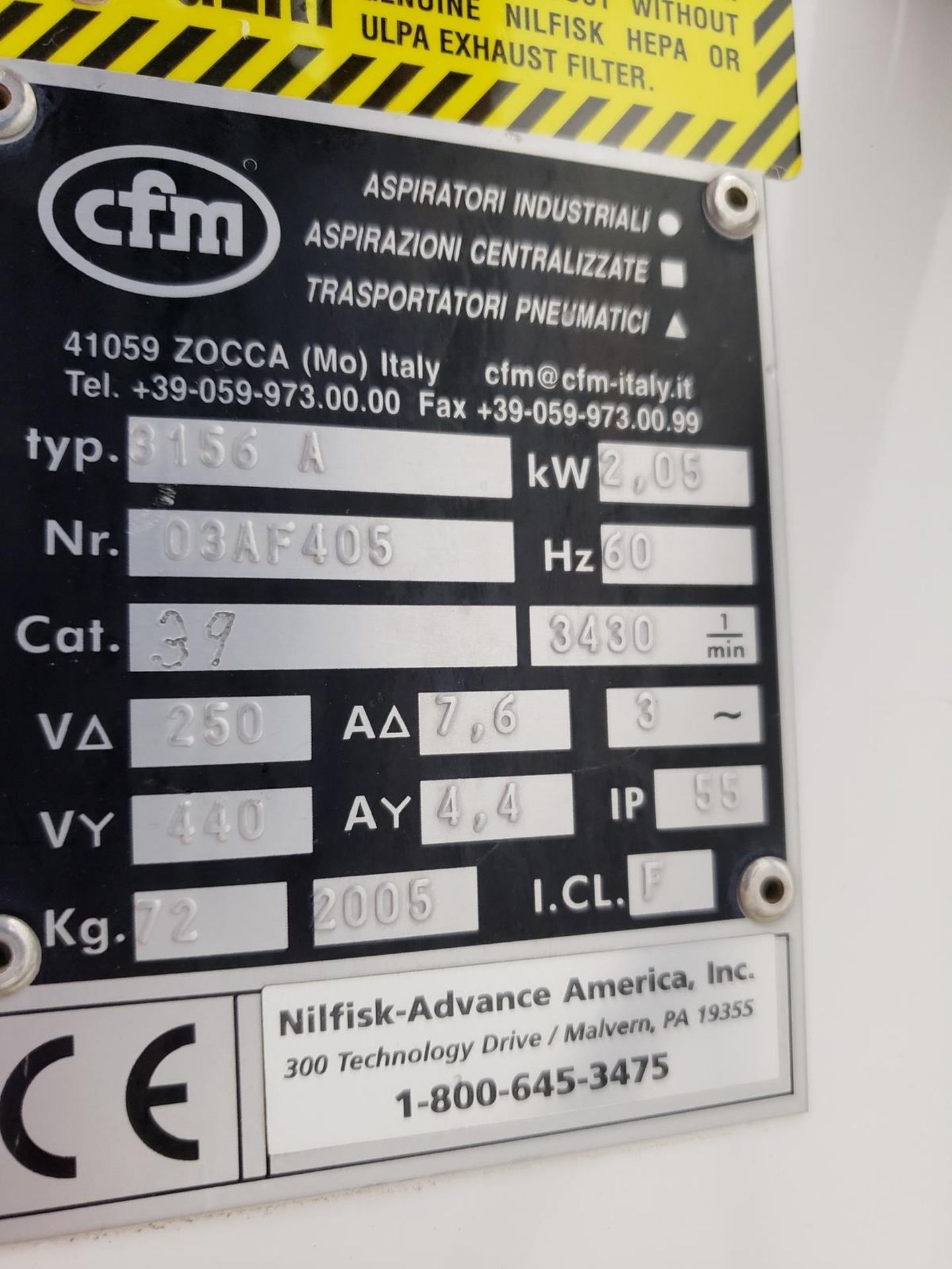 Nilfisk CFM Industrial Vacuum, M# CFM 3156 A, S/N 03AF405 | Rig Fee: $40 - Image 2 of 2