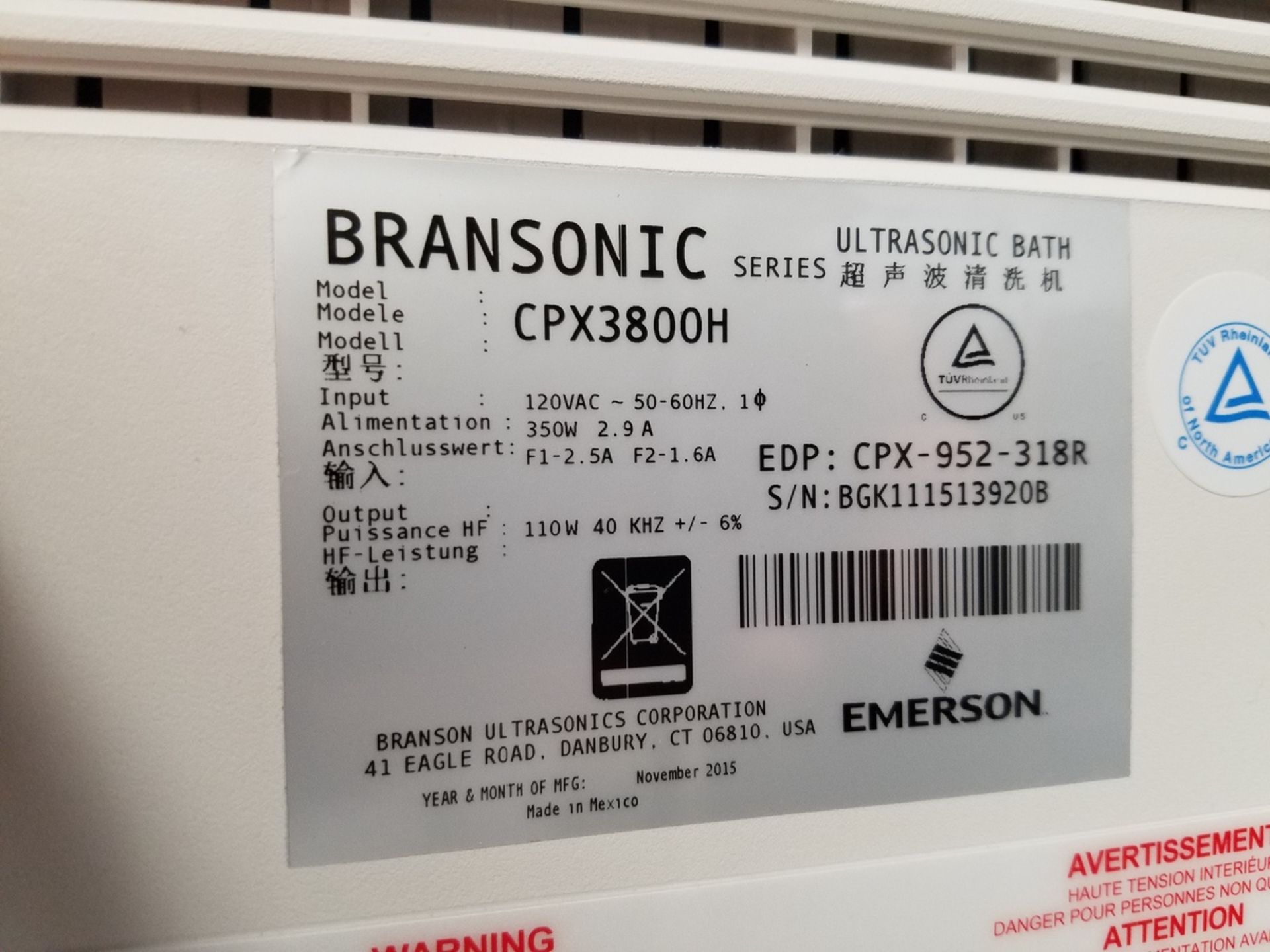 Branson 3800, Ultrasonic Bath, M# CPX3800H, S/N BGK111513920B | Rig Fee: $50 or HC - Image 4 of 4
