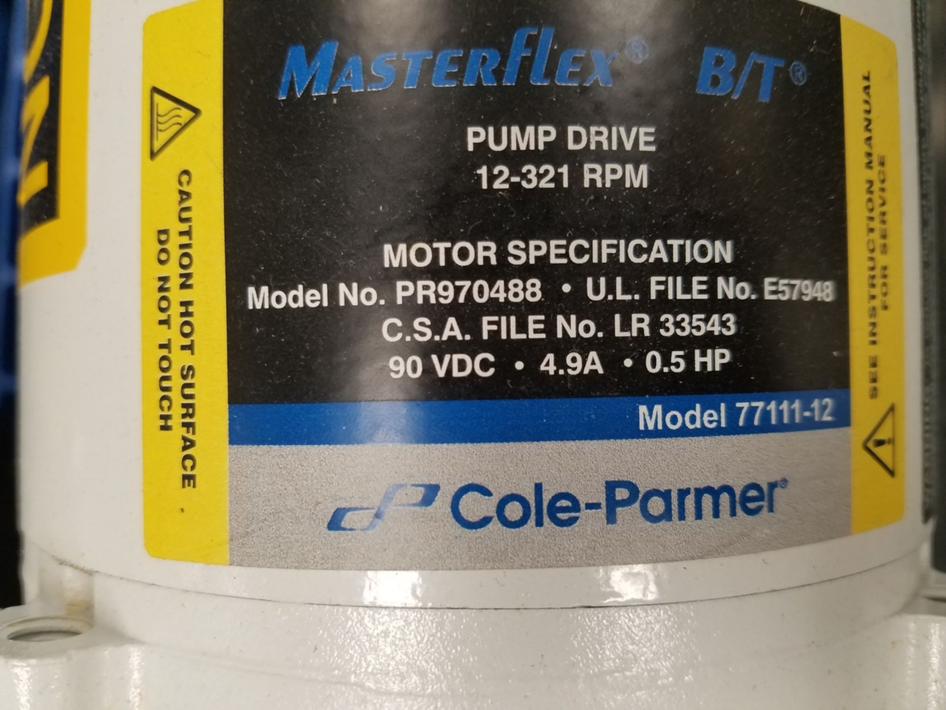 Cole-Parmer, Masterflex B/T, Pump Drive, M# 77111-12, w/Leeson 1/2 HP Motor | Rig Fee: $20 or HC - Image 2 of 4