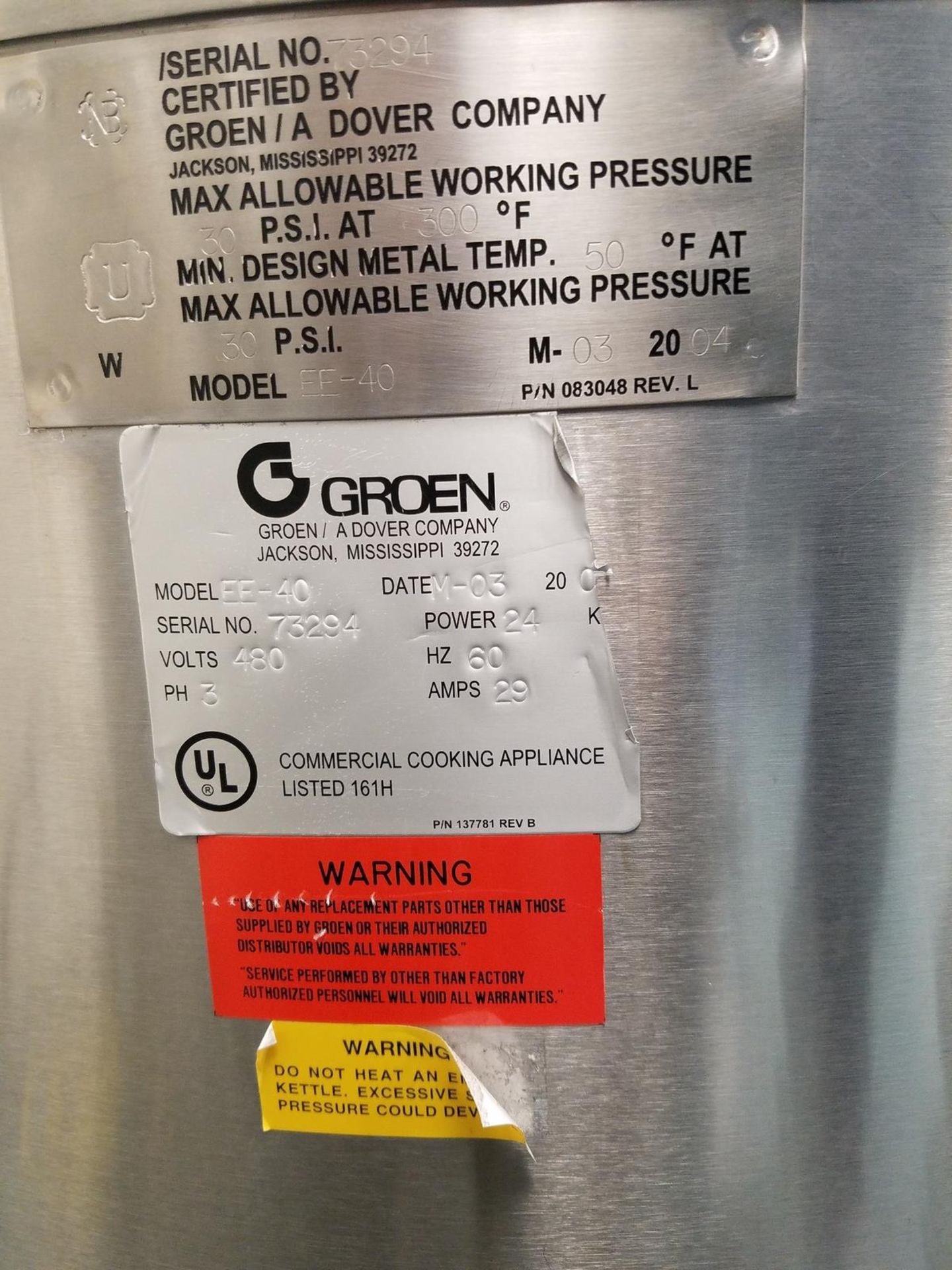 Groen Stainless Steel, Jacketed, Electric Steam Kettle,40 Gallon Capacity, | Rig Fee: $150 - Image 2 of 4