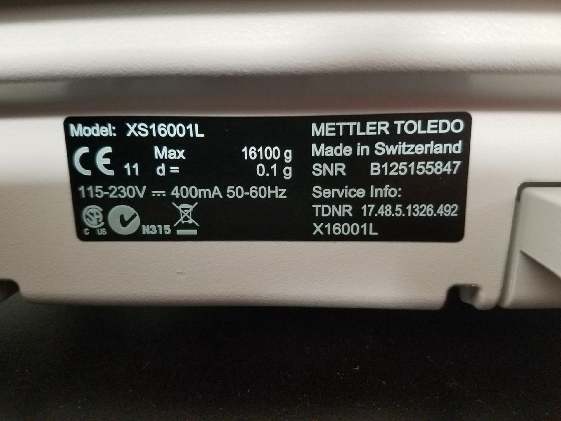 Mettler Toledo Balance Scale, M# XS16001L, S/N 125155847 | Rig Fee: $30 or HC - Image 3 of 3