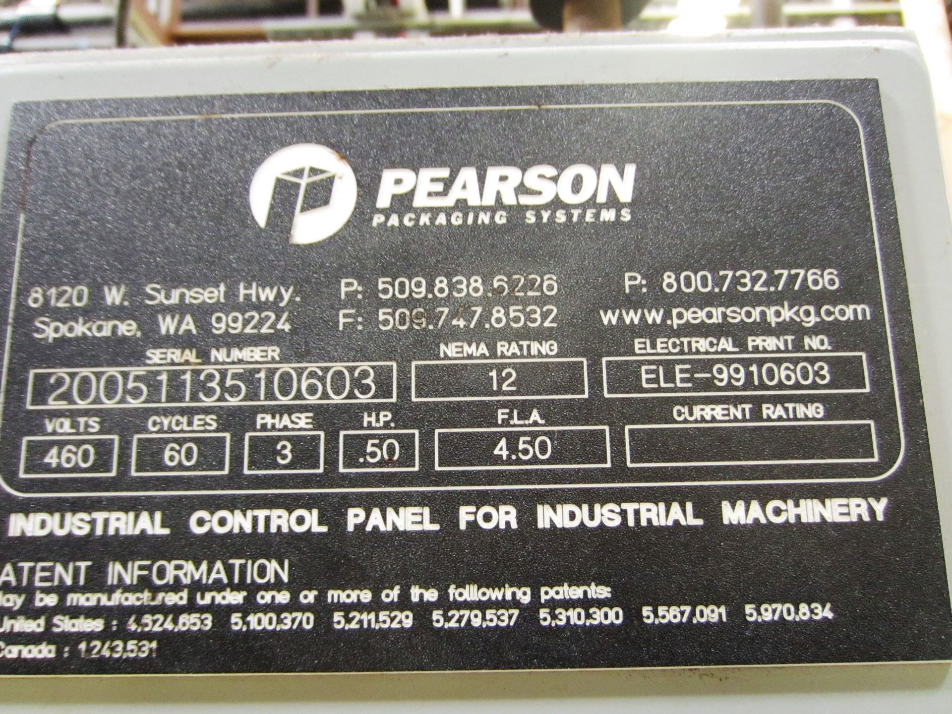 2005 Pearson Model S1135 Carton Packer, 460V, 3ph, 60 Hz, 0.5 HP, S/N (Milton, DE) - Image 4 of 4
