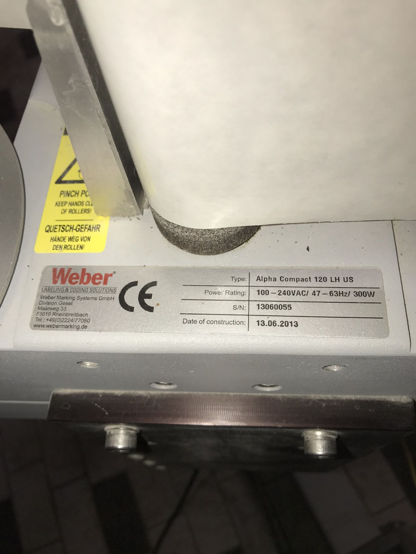 2013 Weber Alpha Compact 120 LH US Labeler, Located in Glenview, IL - Image 3 of 3