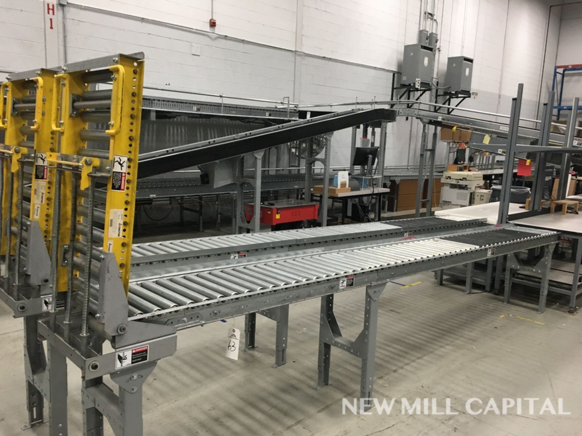 Spring Assisted Roller Conveyor &amp; Gate, Approx 18.5ft OA Length, 15in Wide R | Rig Fee: $150