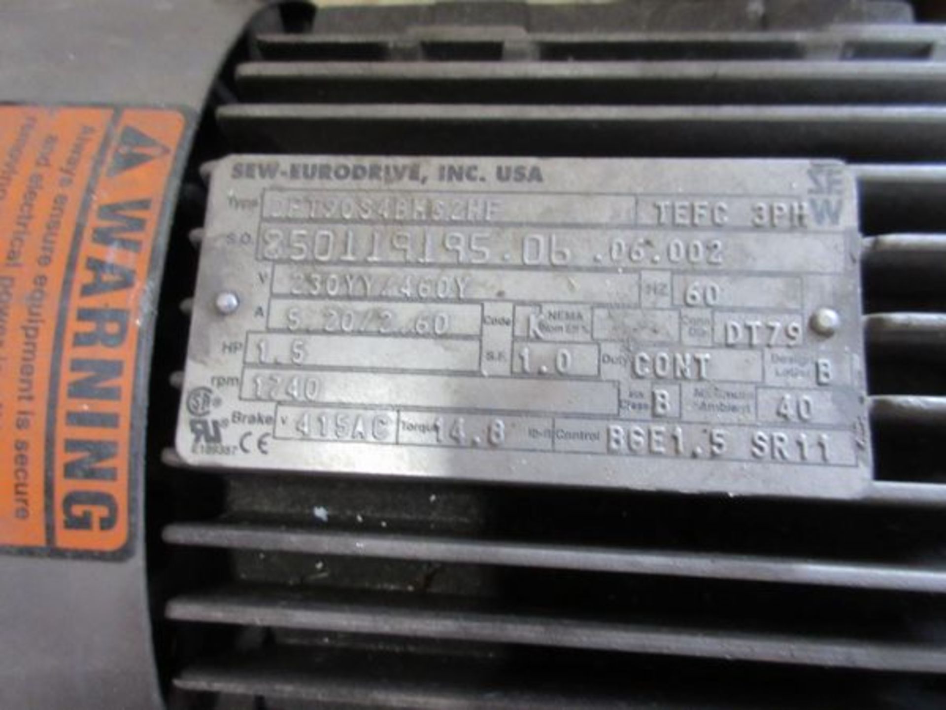 LOT NEMA 15HP Motor, Sew-Eurodrive 1.5HP Drive | Rig Fee: $25 - Image 2 of 3