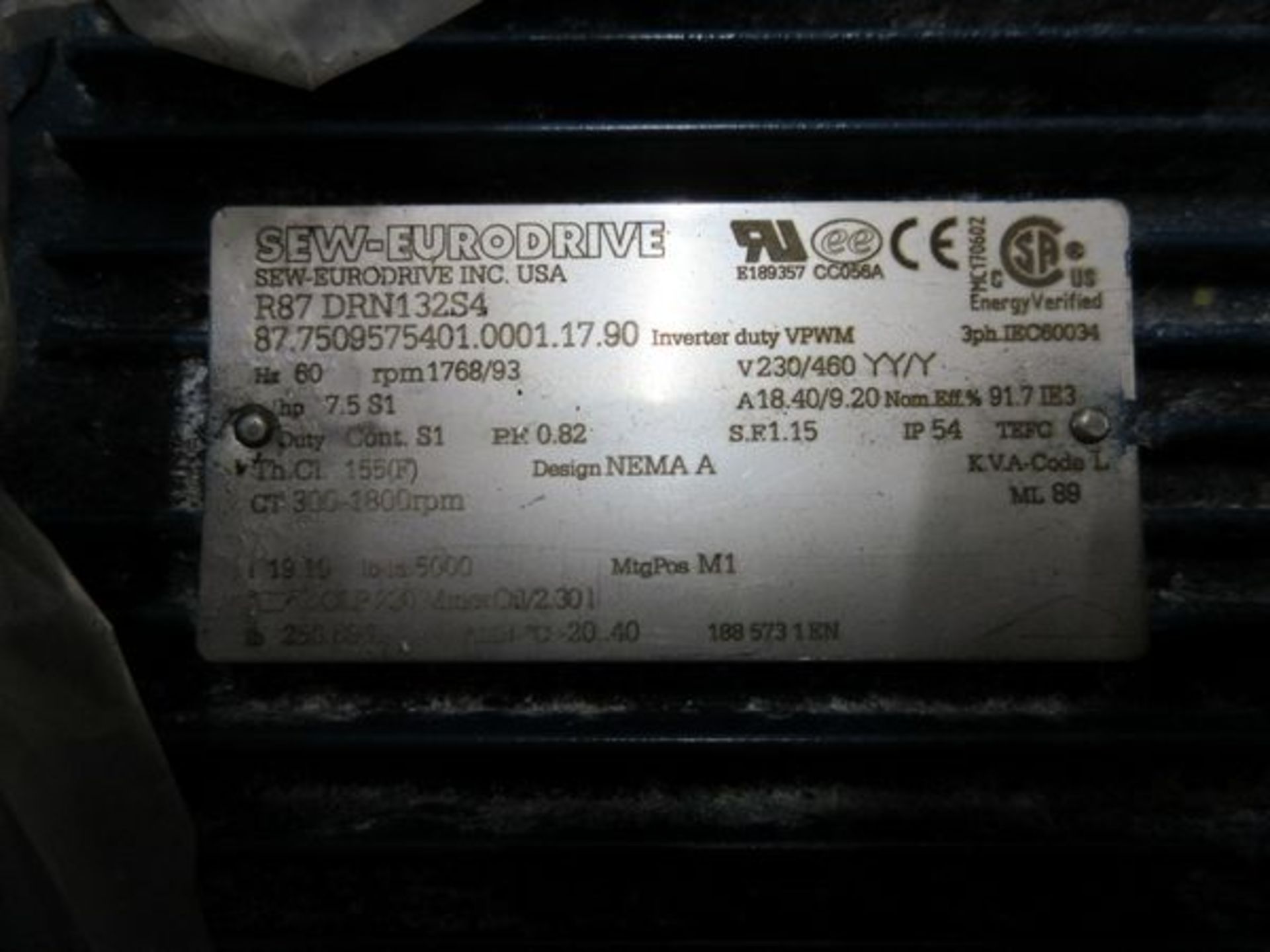 (1) Sew-Eurodrive 7.5, 3 Ph. Motor, 1800 RPM | Rig Fee: $25 - Image 3 of 3