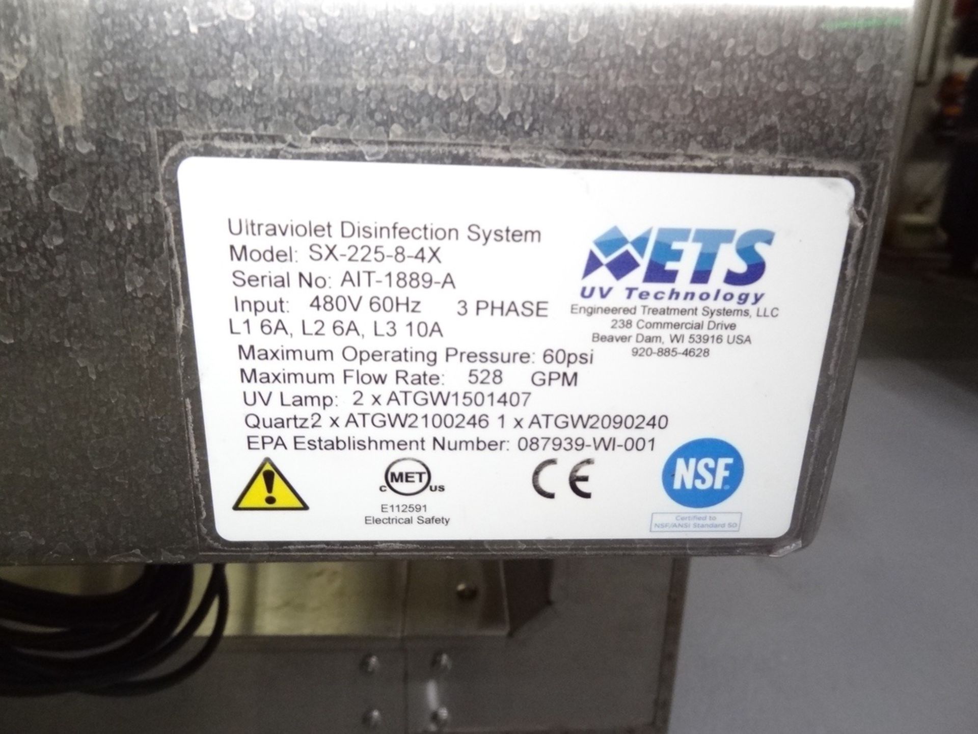 ETS UV Technology Model SX-225-8-4X UV Water Sterilizer, 528 GPM | Rig Fee: $1500 - Image 3 of 4