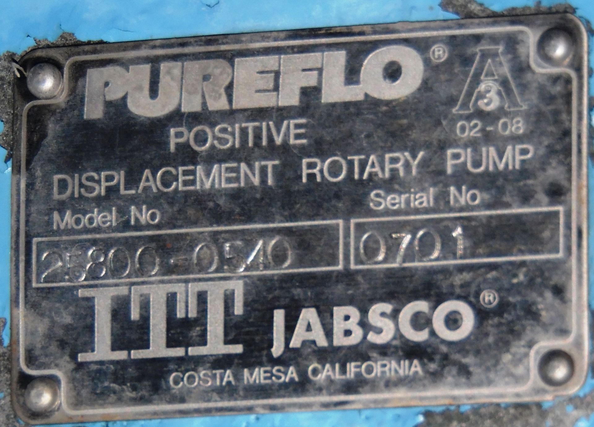 Jabsco Model 25800-0540 10hp Positive Displacement Sanitary Pump, S/N: 701 - Image 3 of 3