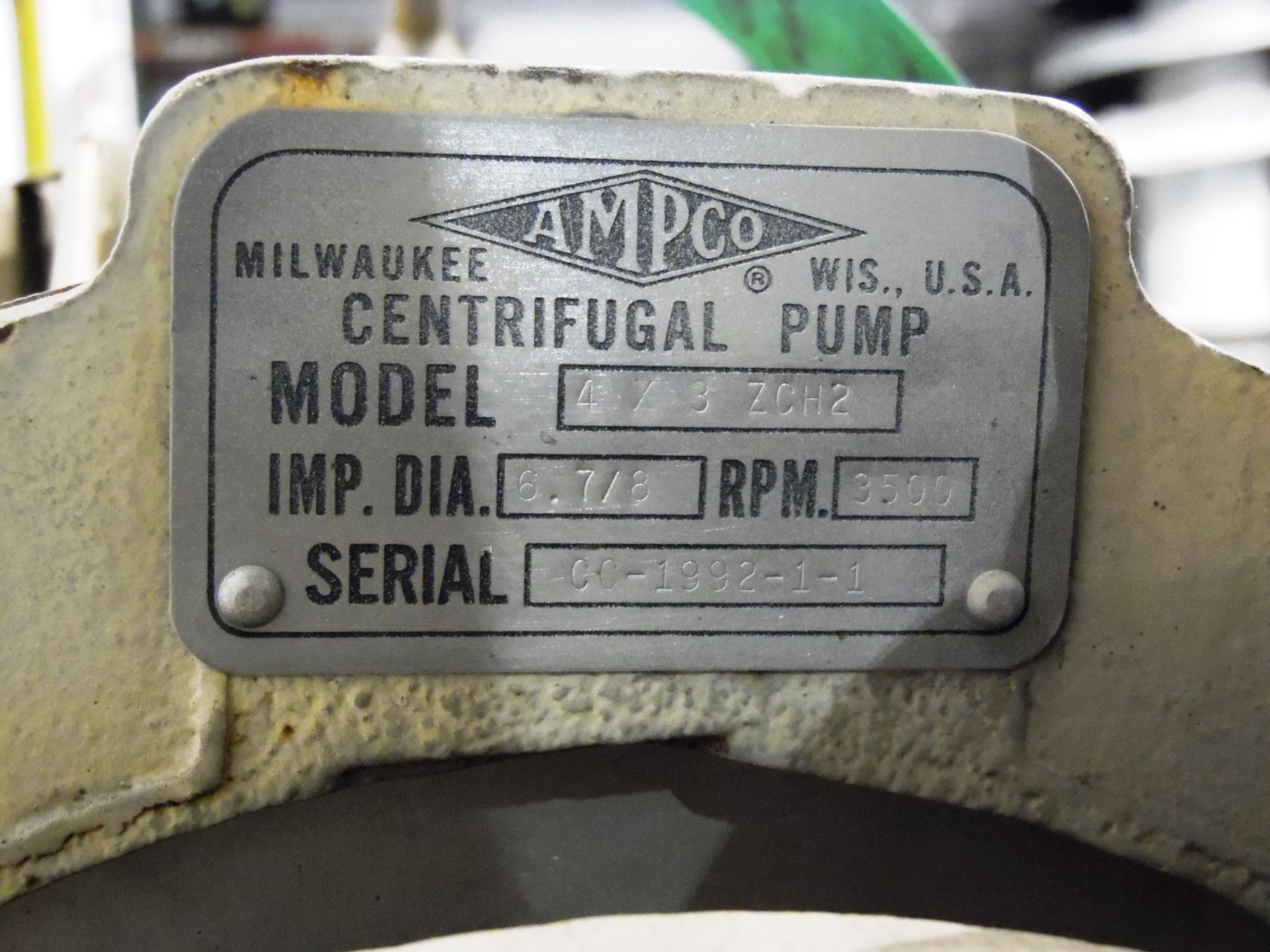 Ampco Model 4x3 ZCH2 25 HP Centrifugal Pump, S/N: CC-1992-1-1 - Image 2 of 2