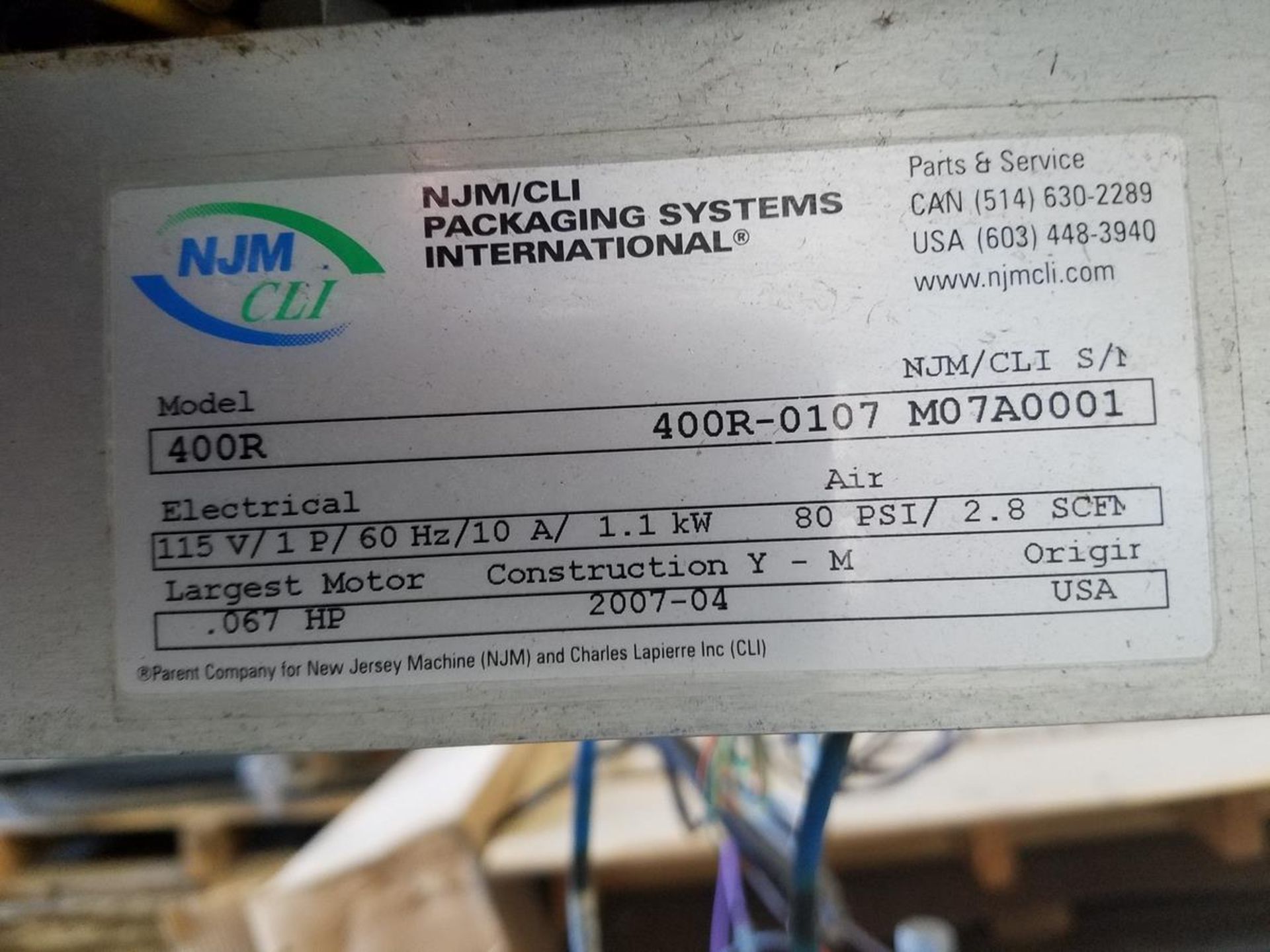 NJM/CLI Label Applicator, M# 400R, S/N 400R-0107 M07A0001 | Rig Fee: $100 - Image 3 of 4