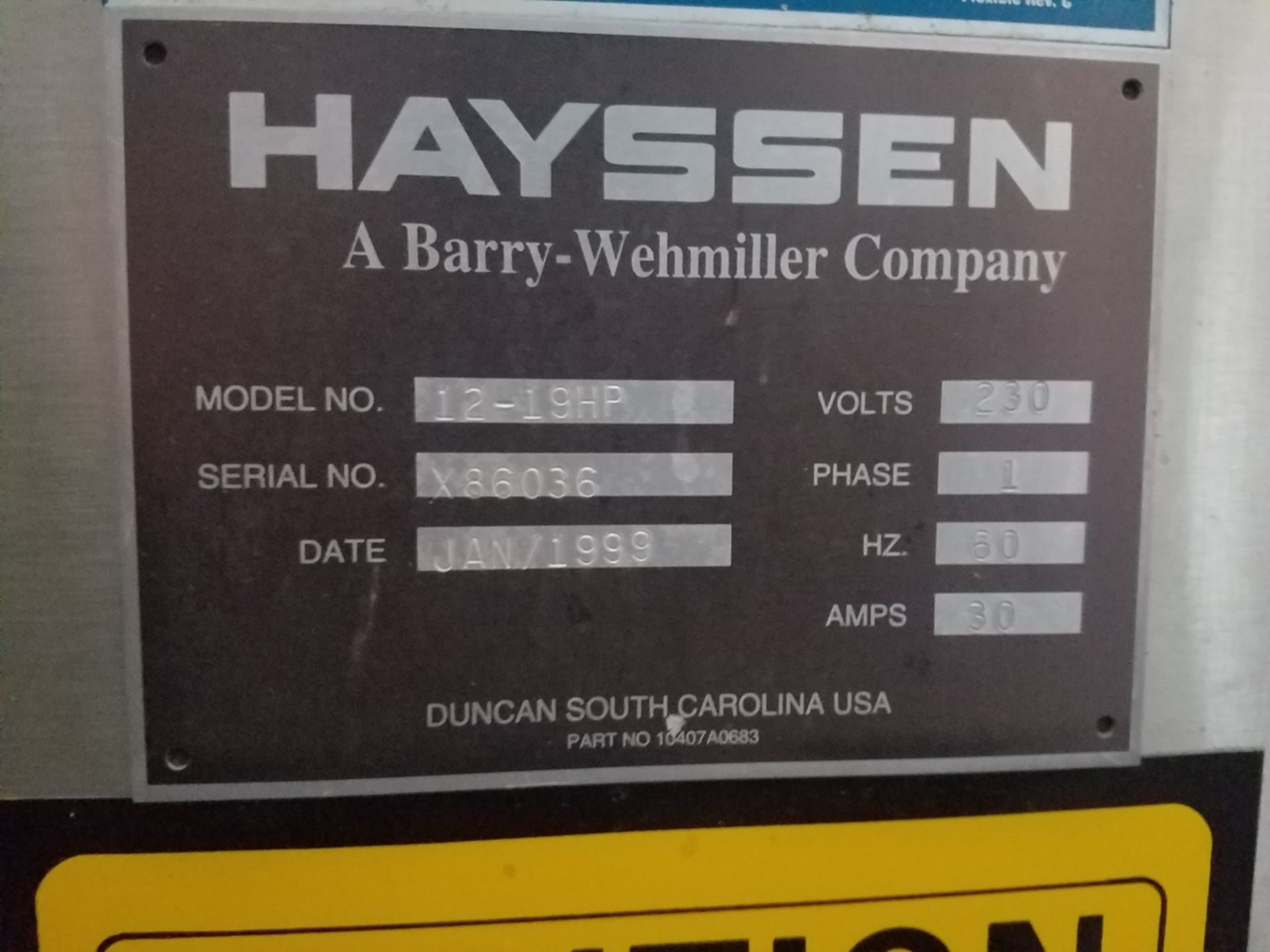 Hayssen Vertical Form Fill Seal Bagger, M# 12-19HP, S/N X86036 | Rig Fee: $300 - Image 3 of 9