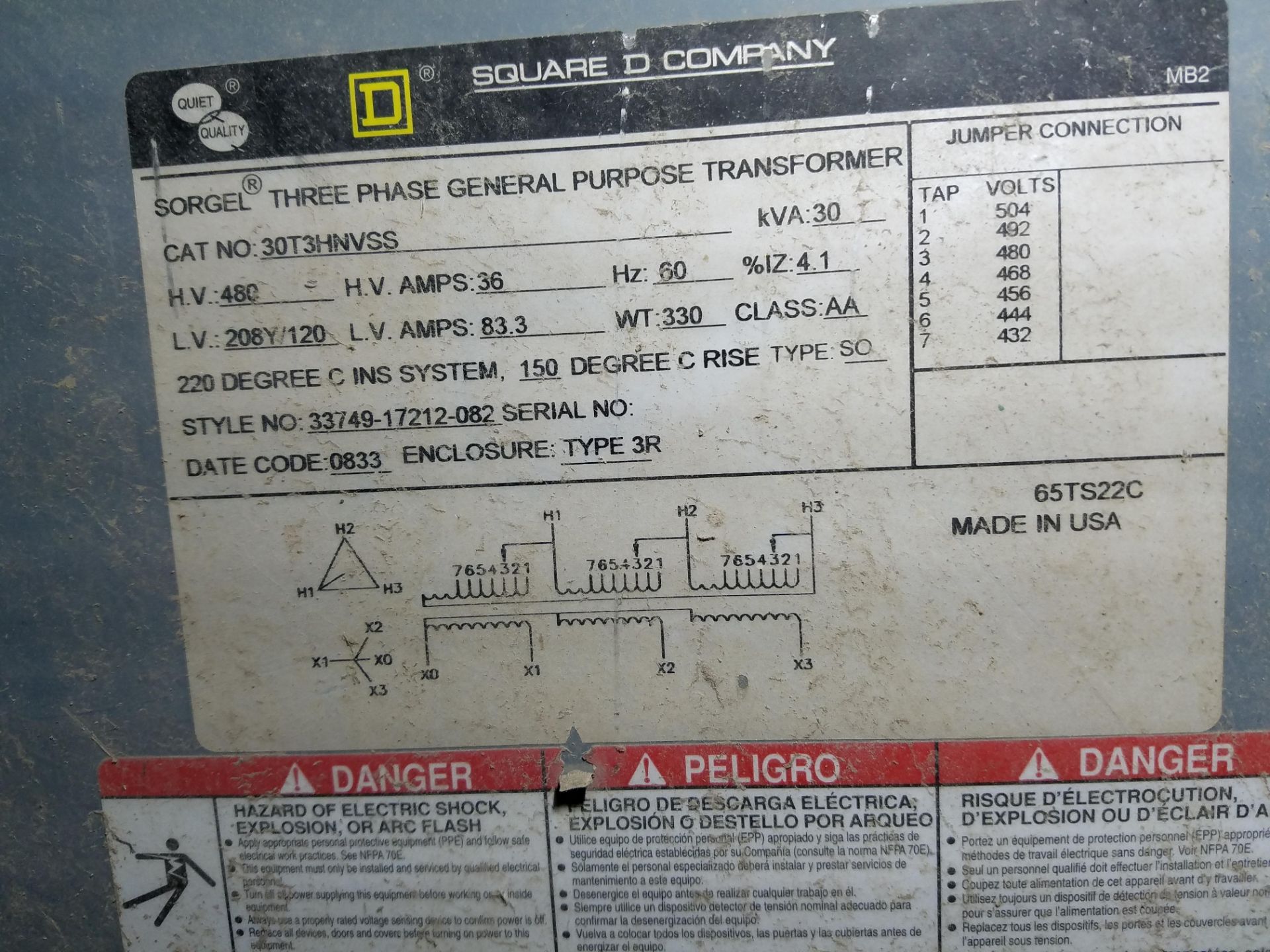 Square D Transformer, 30 KVA | Rig Fee: $50 - Image 2 of 2