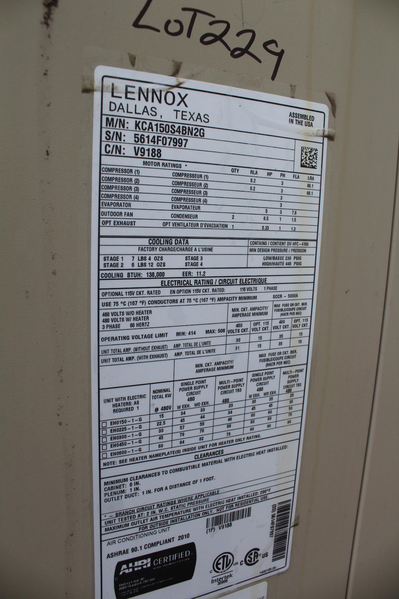 Lennox HVAC Unit, M# KCA150S4BN2G, S/N 5614F07997 | Rig Fee: $500 - Image 2 of 2