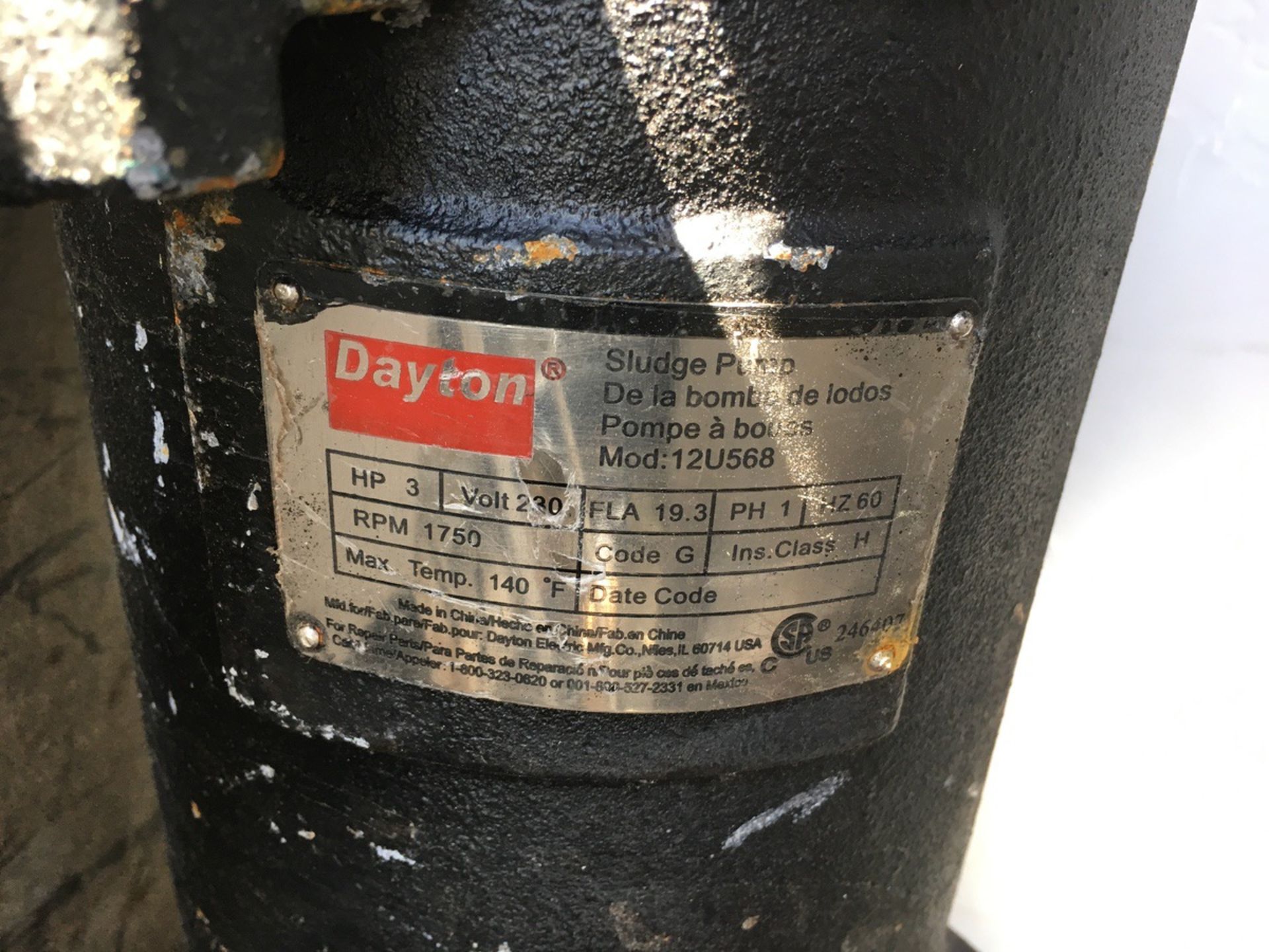 Unused Dayton Model 12U568 Submersible Sludge Pump, 3HP, 230V, 1Ph, 60Hz | Rig Fee: No Charge - Image 3 of 4