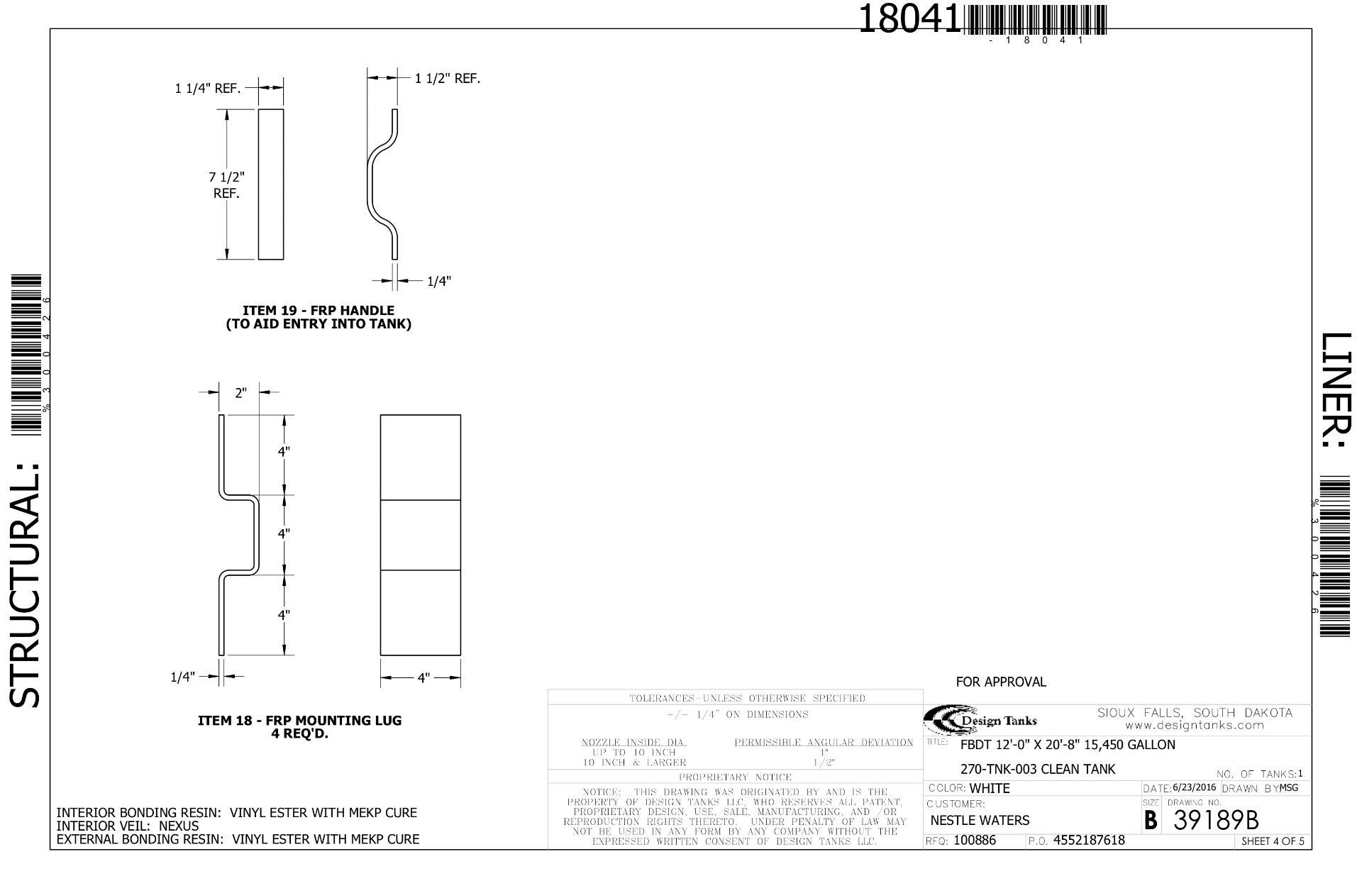 2016 15,450 Gallon FRP Tank, 12' ID x 20'8" Height, Vinyl Ester Struct | Seller To Load - No Charge - Image 5 of 6