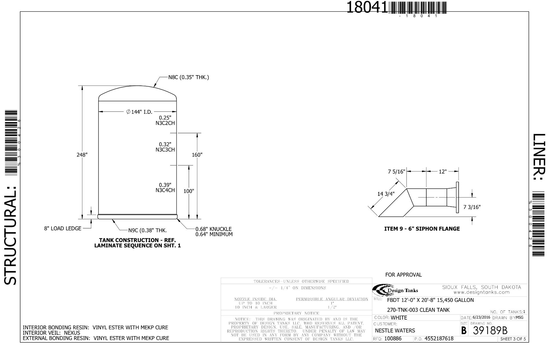 2016 15,450 Gallon FRP Tank, 12' ID x 20'8" Height, Vinyl Ester Struct | Seller To Load - No Charge - Image 4 of 6