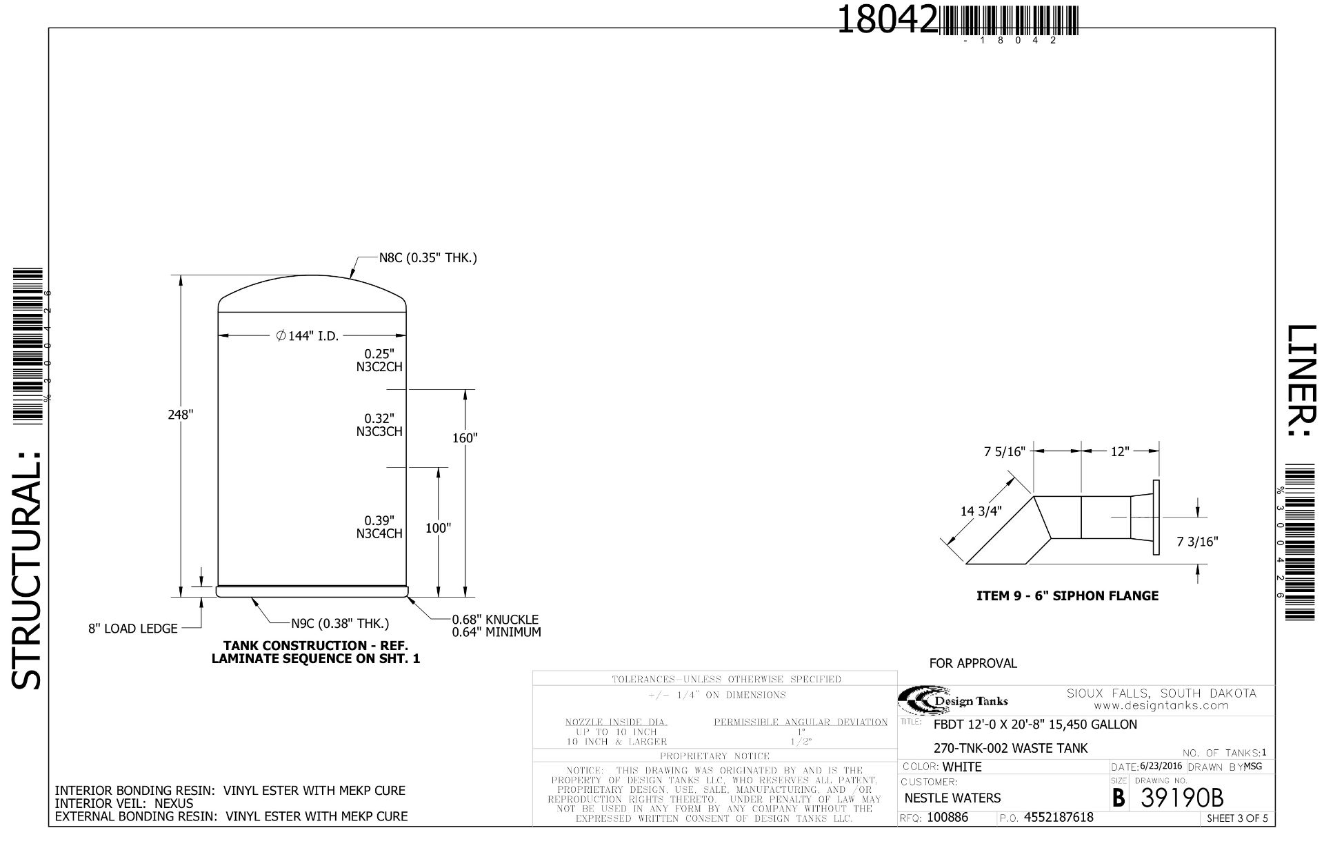 2016 15,450 Gallon FRP Tank, 12' ID x 20'8" Height, Vinyl Ester Struct | Seller To Load - No Charge - Image 4 of 6