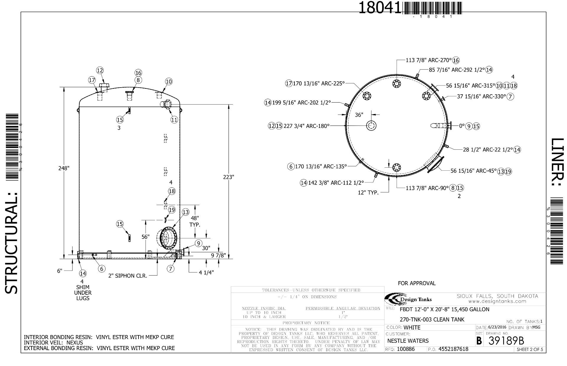 2016 15,450 Gallon FRP Tank, 12' ID x 20'8" Height, Vinyl Ester Struct | Seller To Load - No Charge - Image 3 of 6