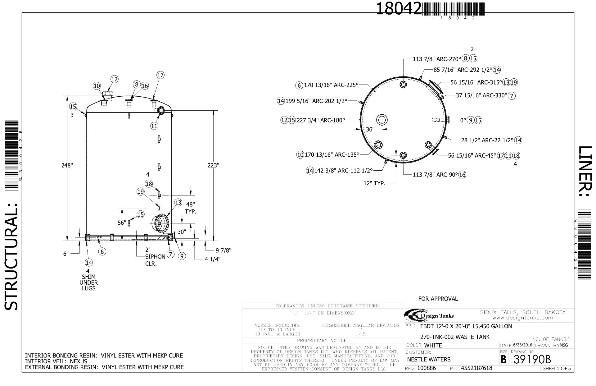 2016 15,450 Gallon FRP Tank, 12' ID x 20'8" Height, Vinyl Ester Struct | Seller To Load - No Charge - Image 3 of 6