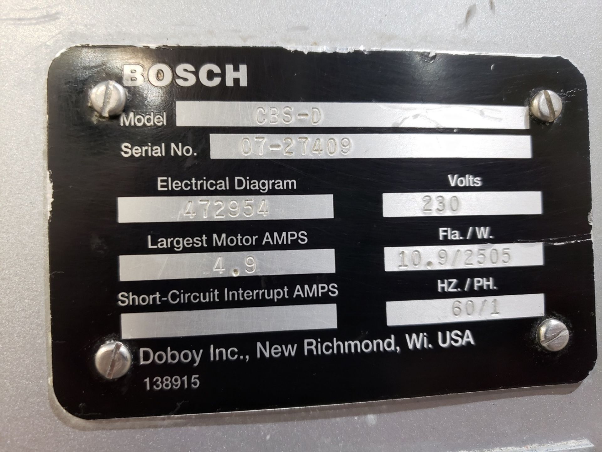 Bosch Doboy Continuous Band Sealer, M# CBS-D, S/N 07-27409 | Rig Fee: $50 - Image 2 of 2