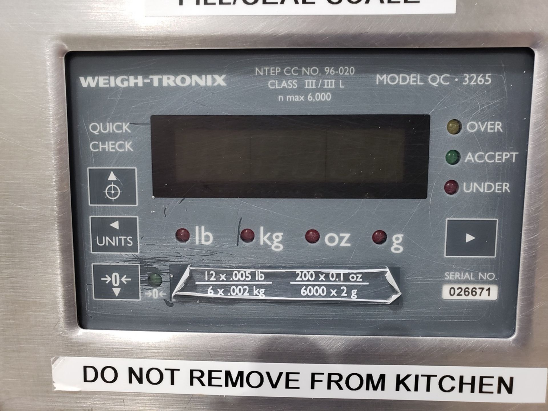 Weigh-Tronix Platform Scale, M# QC-3265, S/N 026671 | Rig Fee: $25