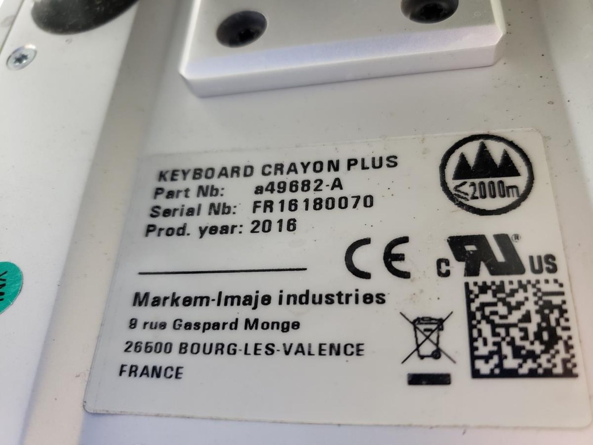 Markem-Imaje Keyboard Crayon Plus Ink Jet Printer, M# a49682-A, S/N FR16180070 | Rig Fee: $0 - Image 2 of 2