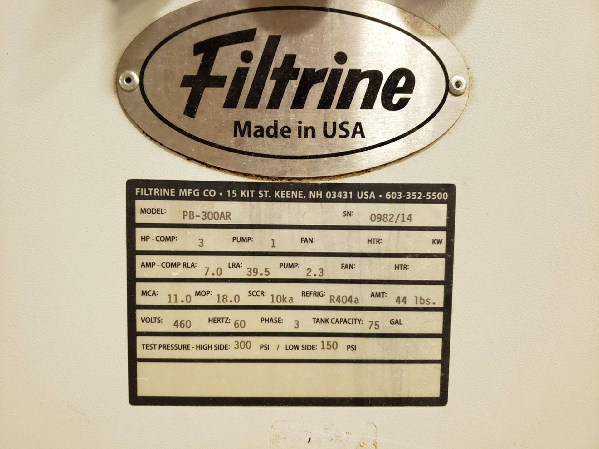 2014 Filtrine Water Chiller, M# PB-300AR, S/N 0982/14, W/ Condenser Unit | Rig Fee: $1750 - Image 2 of 3